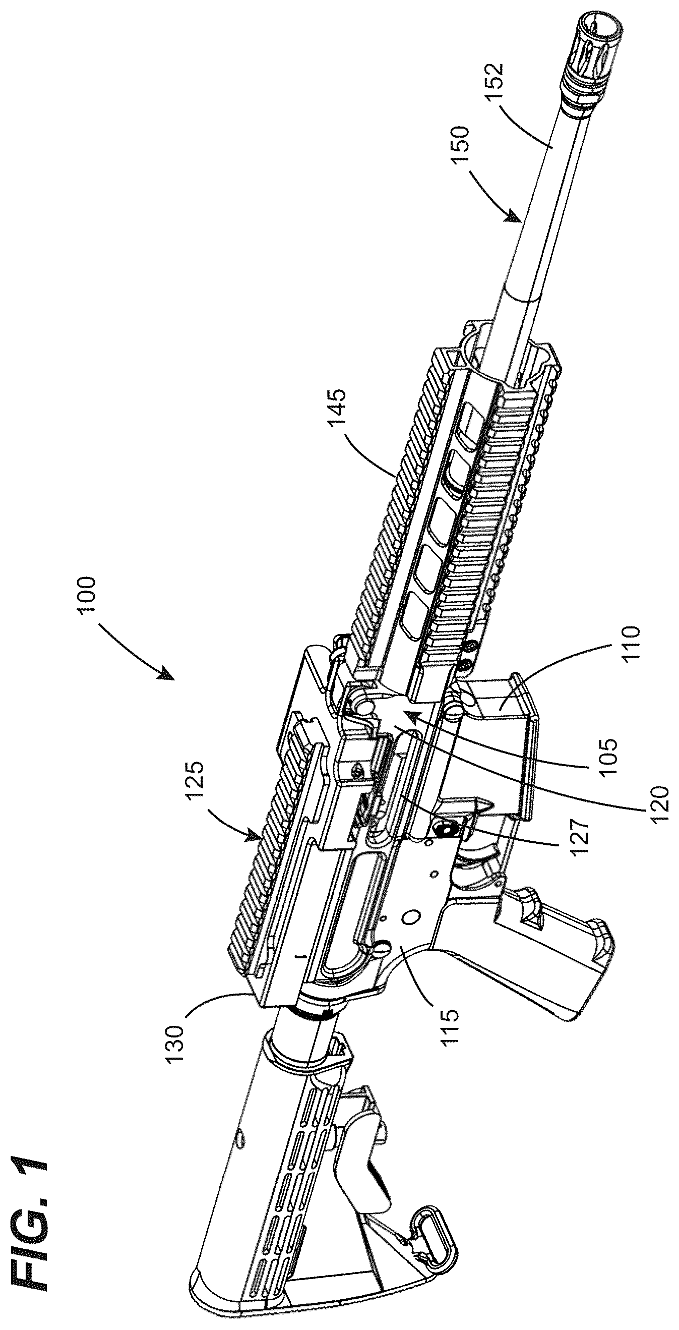 Patent US12504245 — Firearm receiver systems offering a fixed-barrel arrangement and pressure relief capability — Figure 1