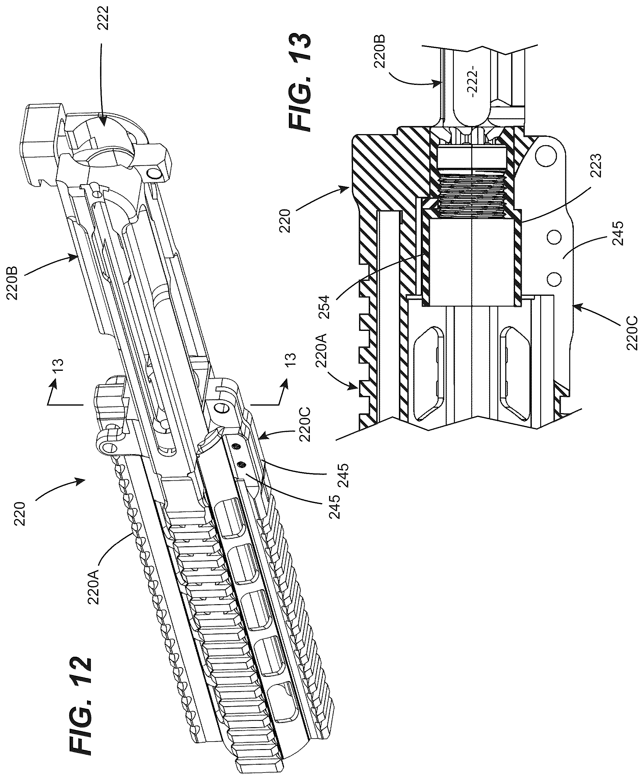 Patent US12504245 Figure 8 – Firearm receiver systems offering a fixed-barrel arrangement and pressure relief capability