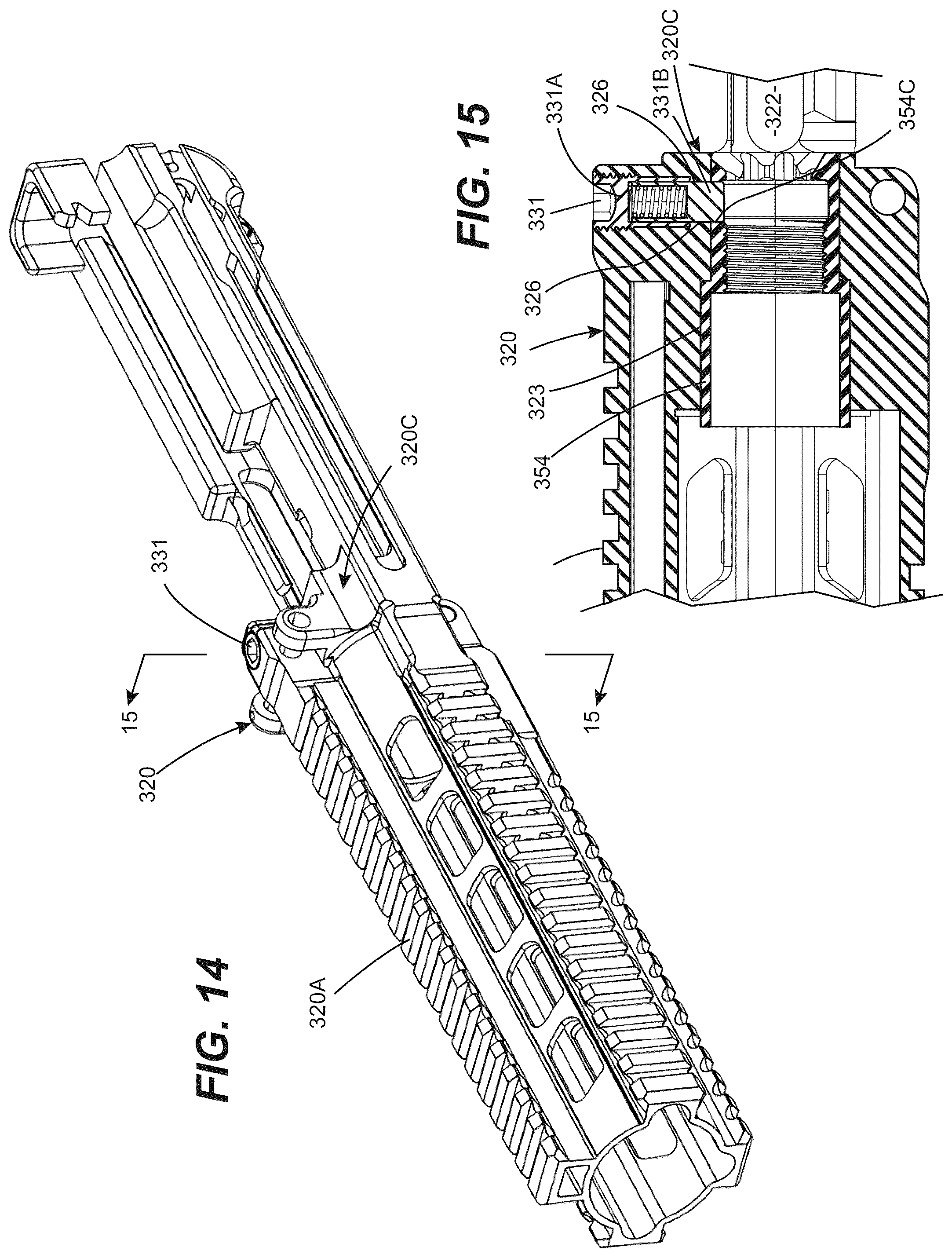 Patent US12504245 Figure 9 – Firearm receiver systems offering a fixed-barrel arrangement and pressure relief capability