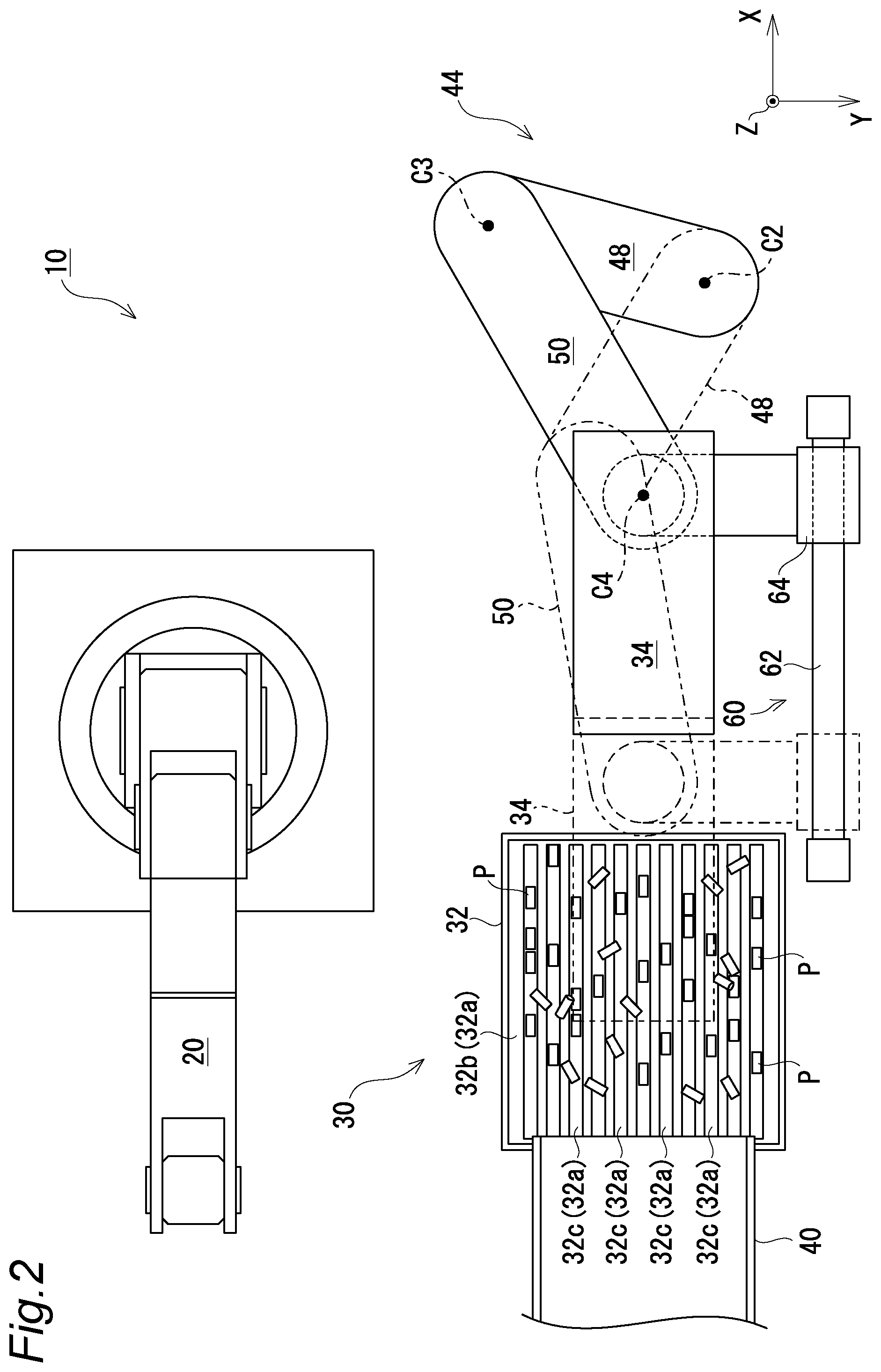 Patent US12504275 Figure 2 – Parts supply device and parts transfer system