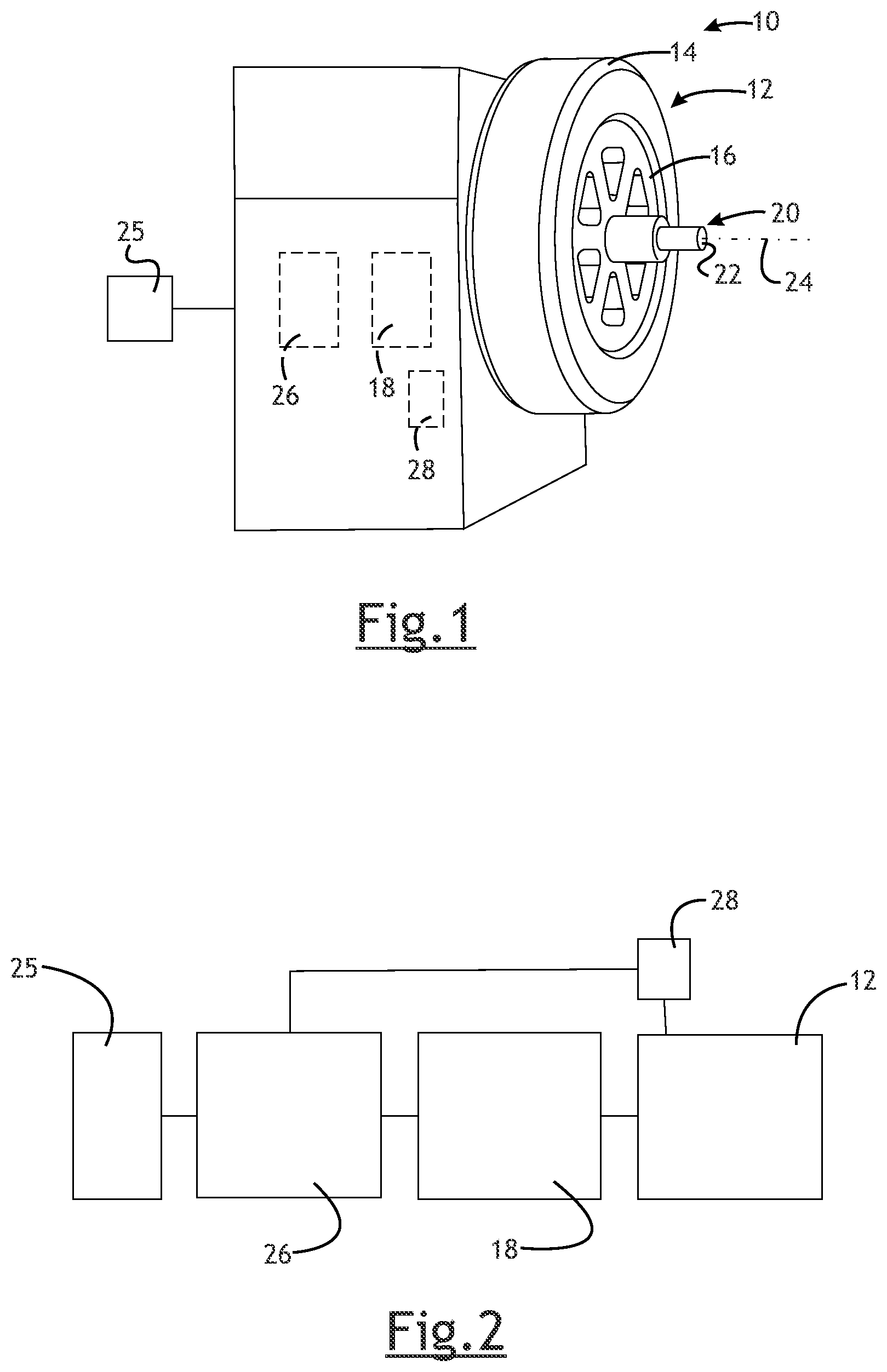 Patent US12504342 Figure 1 – System for wheel rotational inertia determination