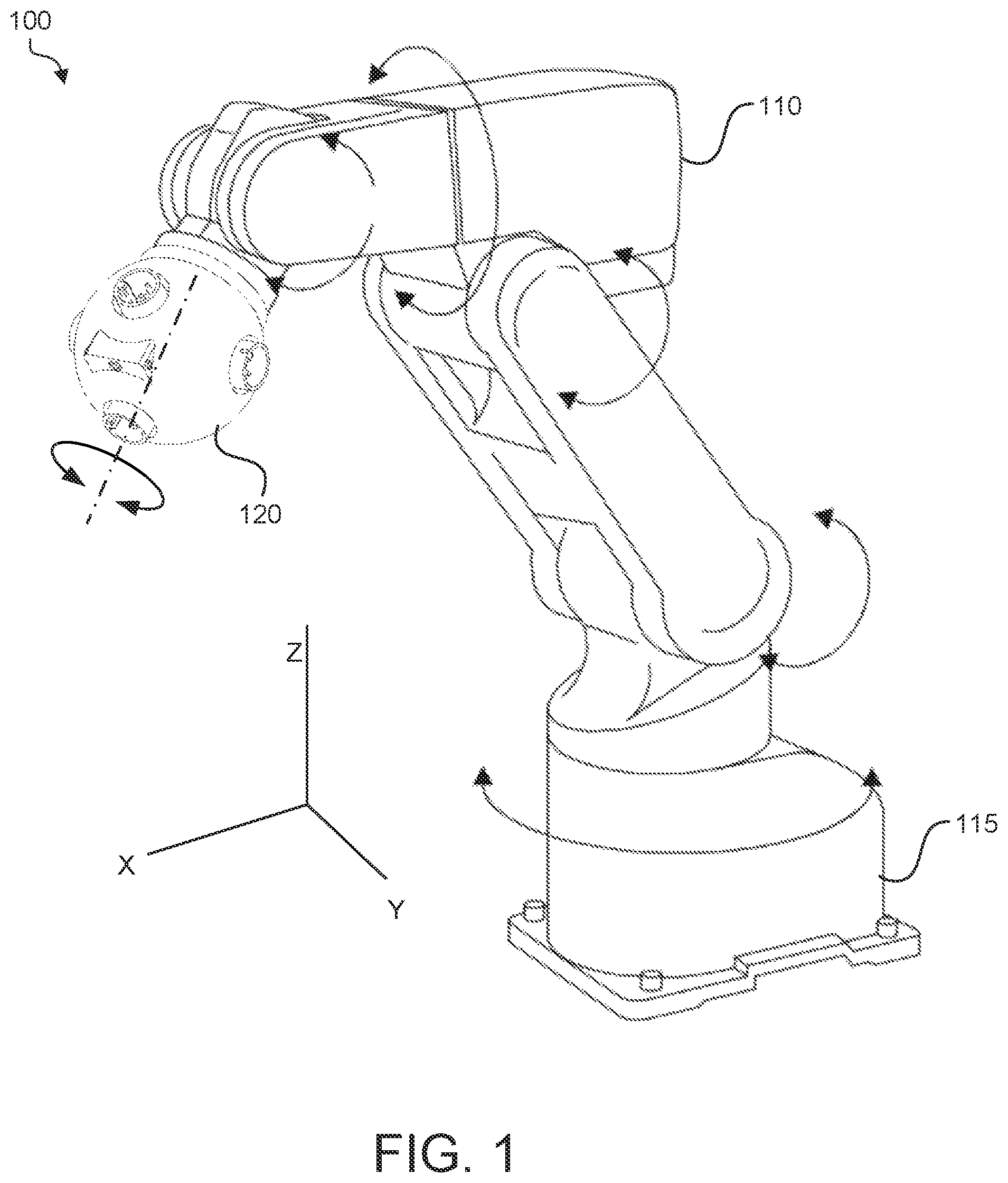 Patent US12504351 Figure 1 – Multi-function robotic arm with modular hub for automated inspection and maintenance of autonomous vehicles