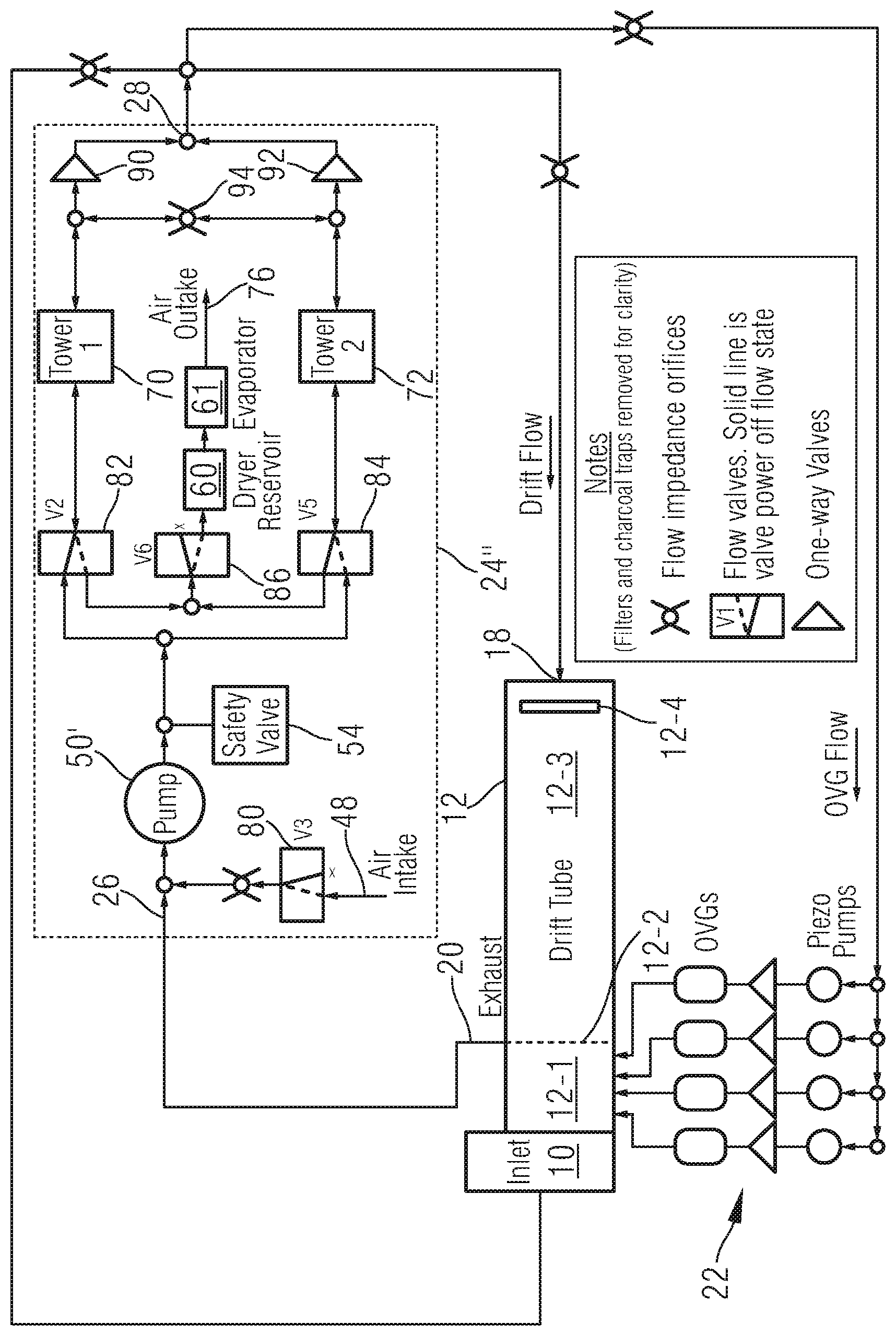 Patent US12504398 Figure 1 – Air purification system for an ion mobility spectrometer, corresponding method of operation and ion mobility spectrometer