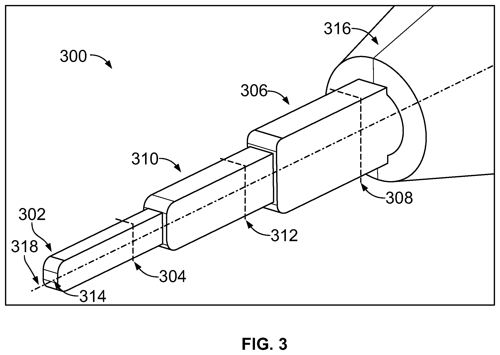 Patent US12504442 Figure 3 – Electrical testing device with probe having portions with different cross-sectional areas