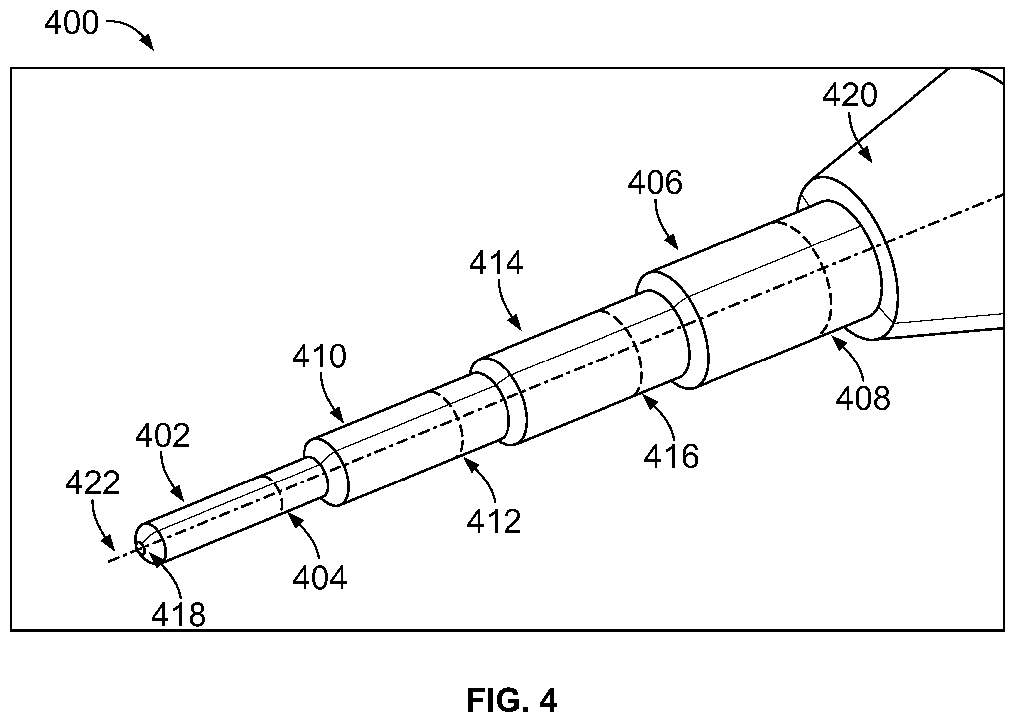 Patent US12504442 Figure 4 – Electrical testing device with probe having portions with different cross-sectional areas