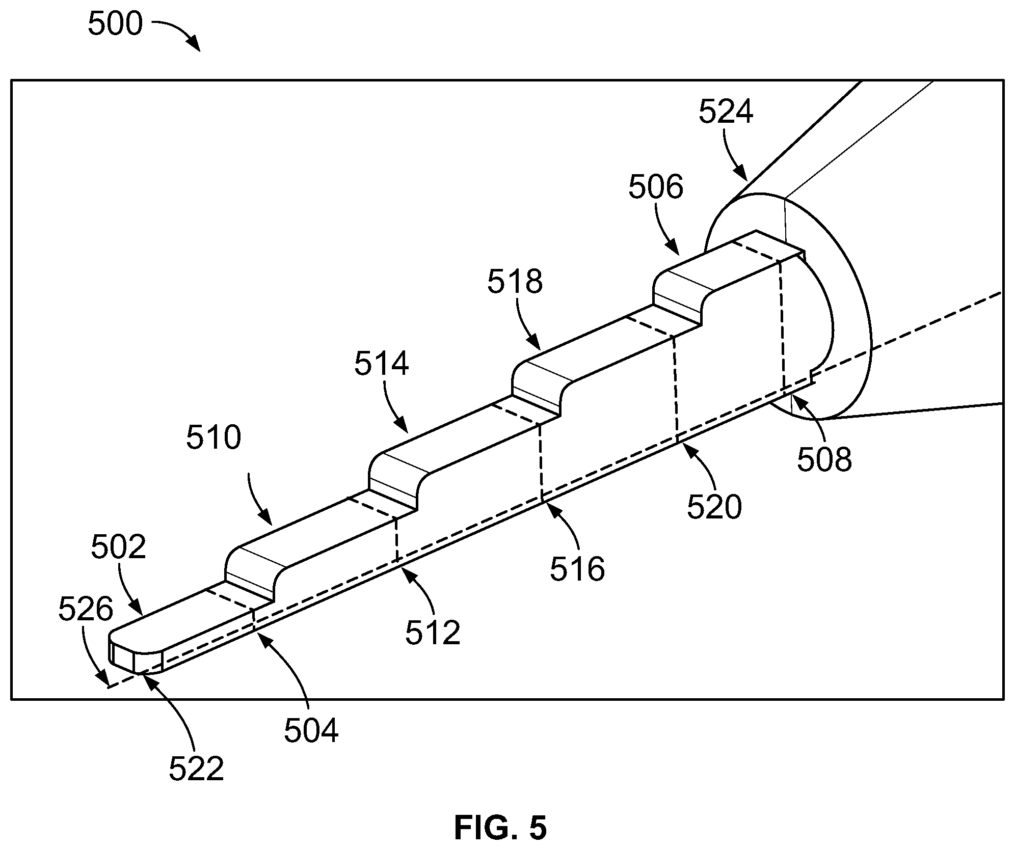 Patent US12504442 Figure 5 – Electrical testing device with probe having portions with different cross-sectional areas