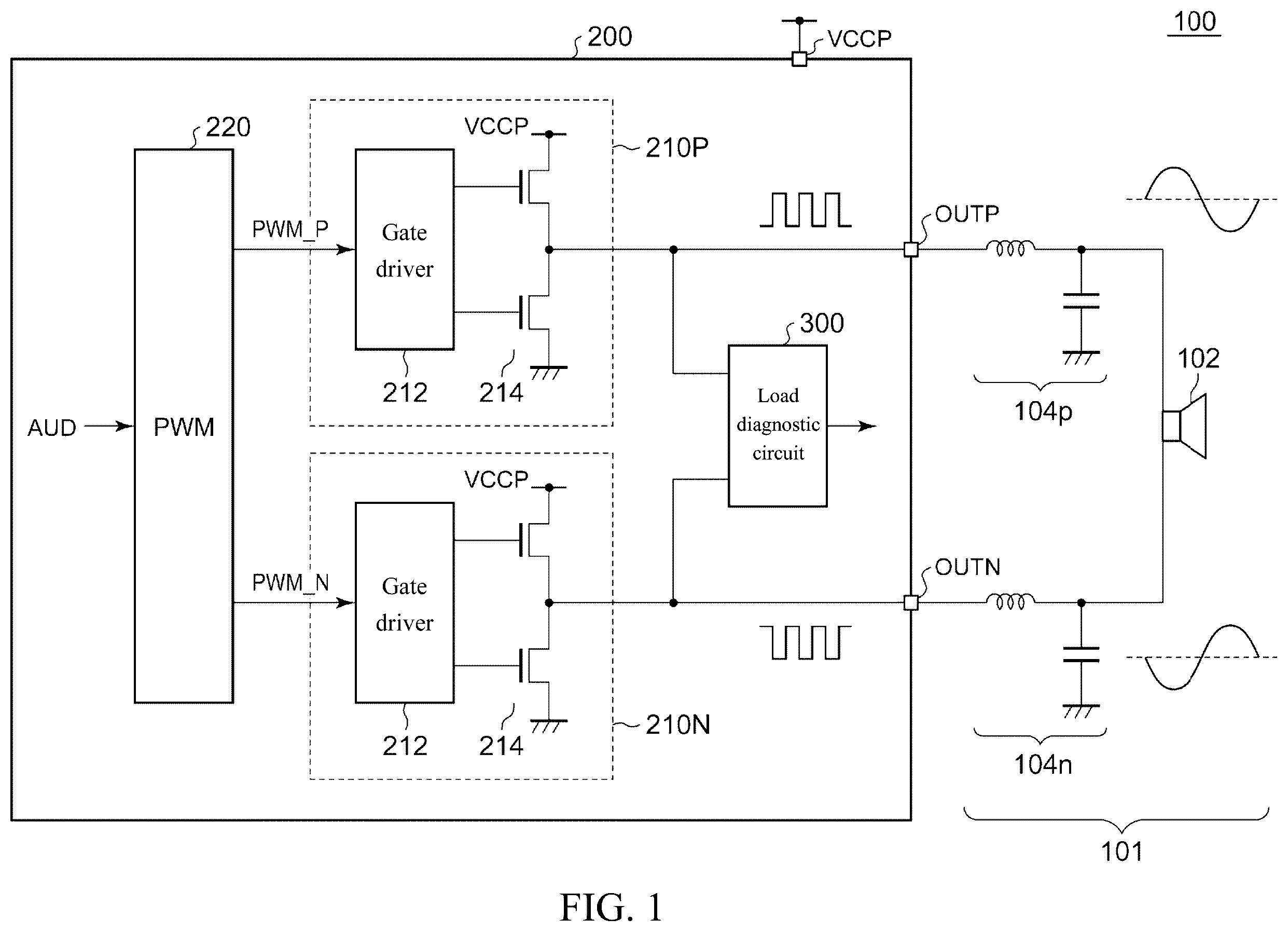 Patent US12504462 Figure 1 – Audio amplifier circuit and audio output device using the same