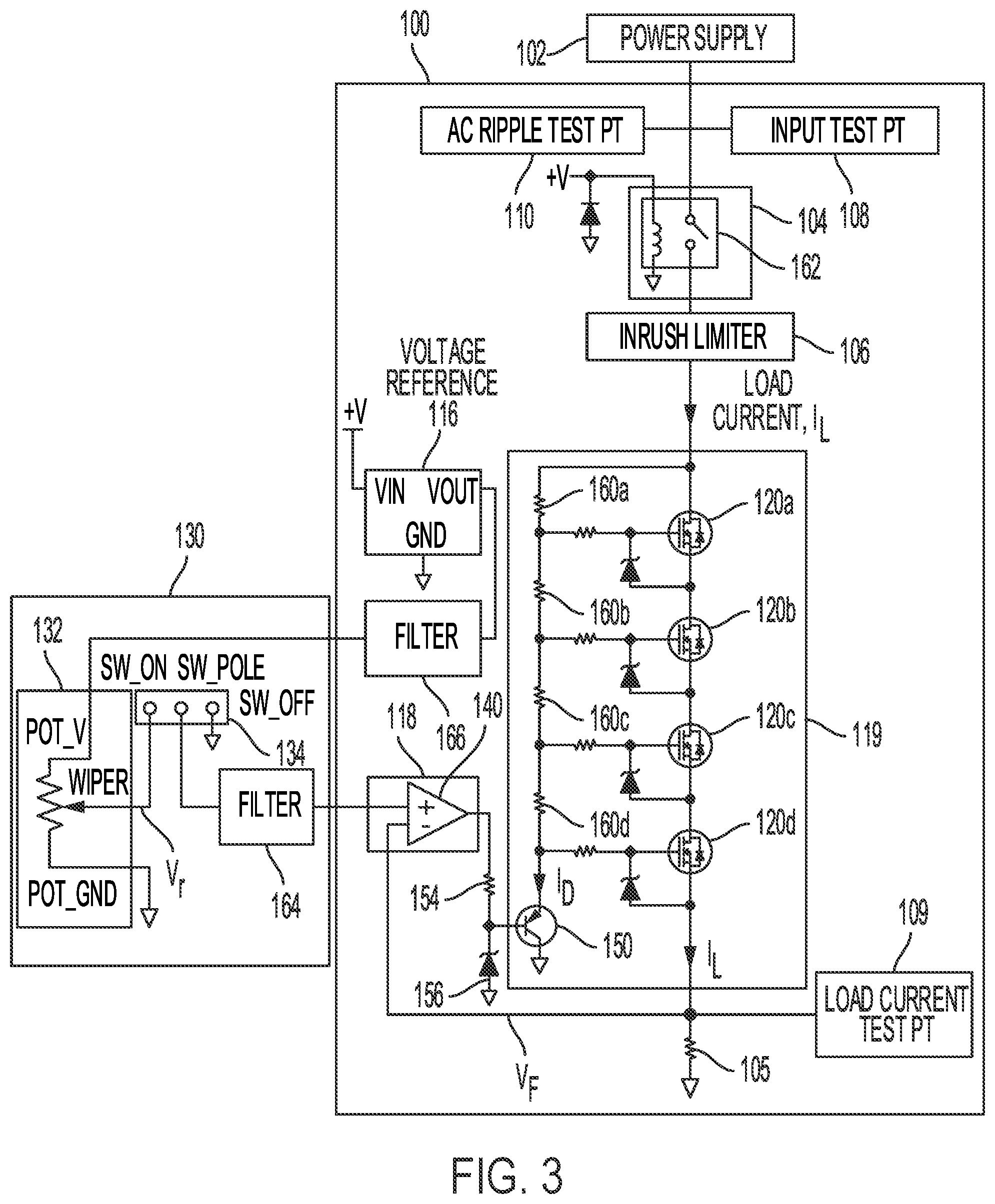 Patent US12504469 Figure 3 – Continuously variable electronic load tester for use with nuclear instrumentation system high voltage power supplies