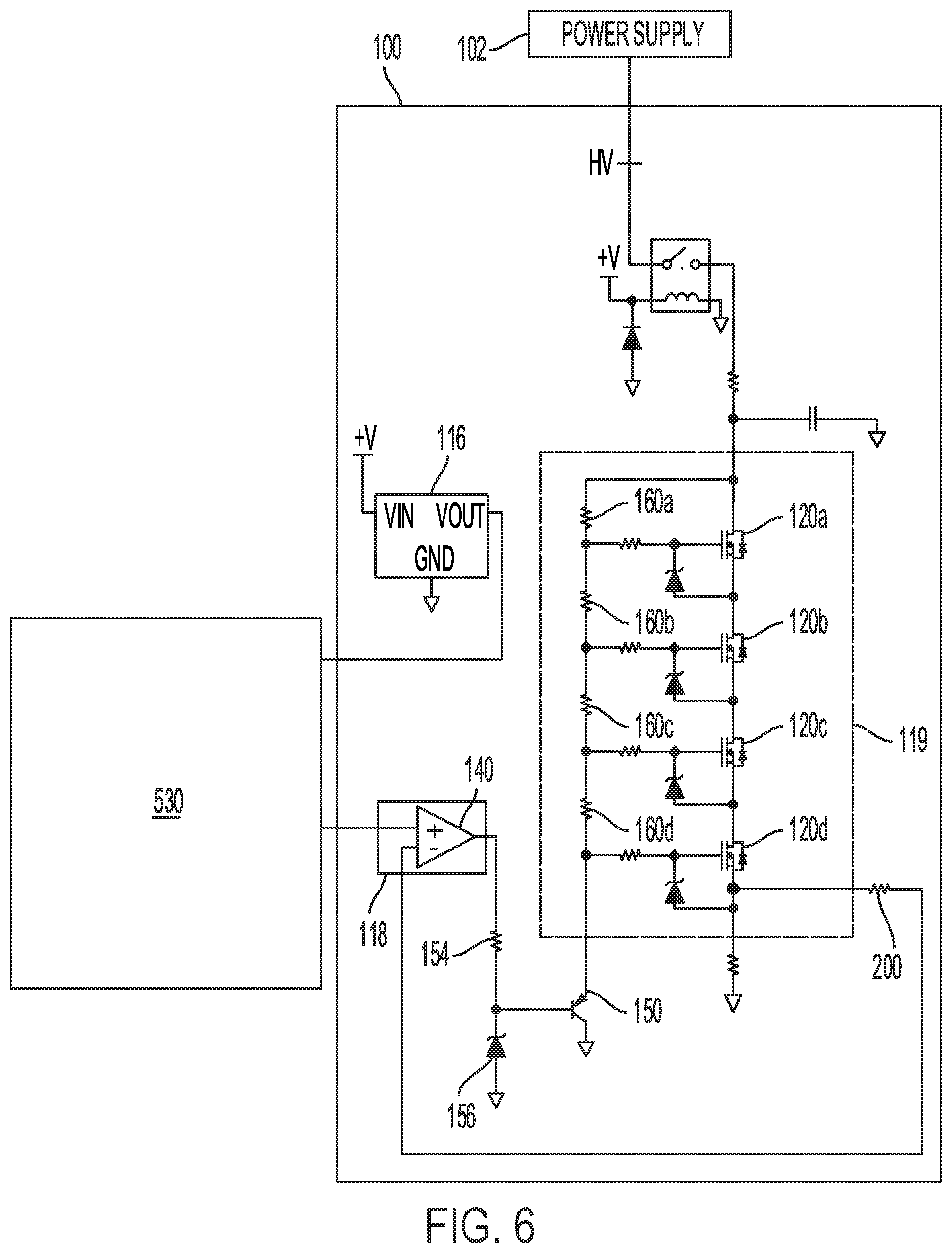 Patent US12504469 Figure 6 – Continuously variable electronic load tester for use with nuclear instrumentation system high voltage power supplies