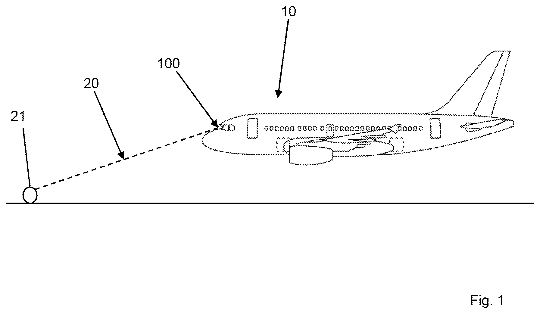 Patent US12504501 Figure 1 – Window for an aircraft, aircraft, and method for determining the position at which a laser beam impacts a window