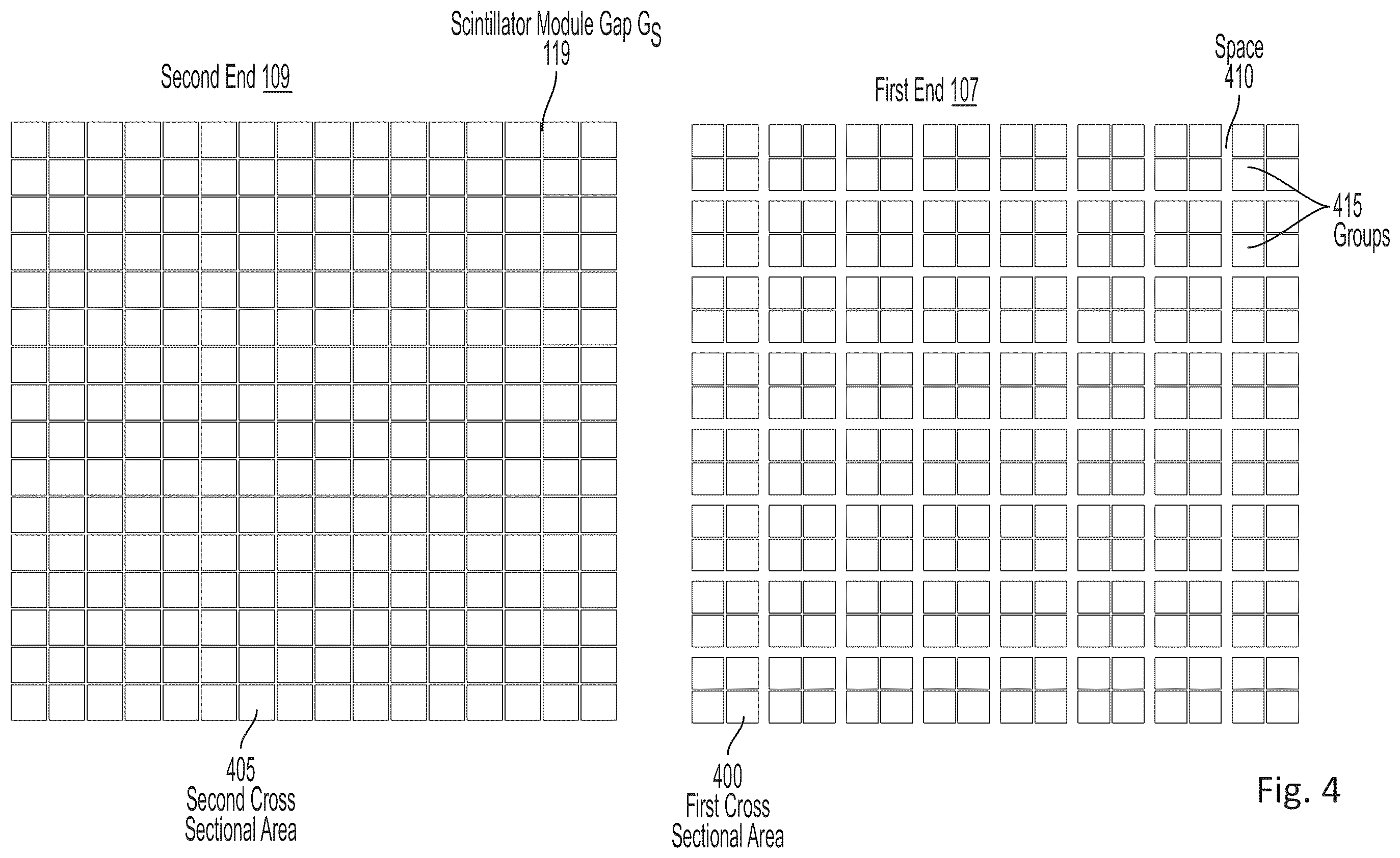 Patent US12504550 Figure 4 – Tapered scintillator crystal modules and methods of using the same