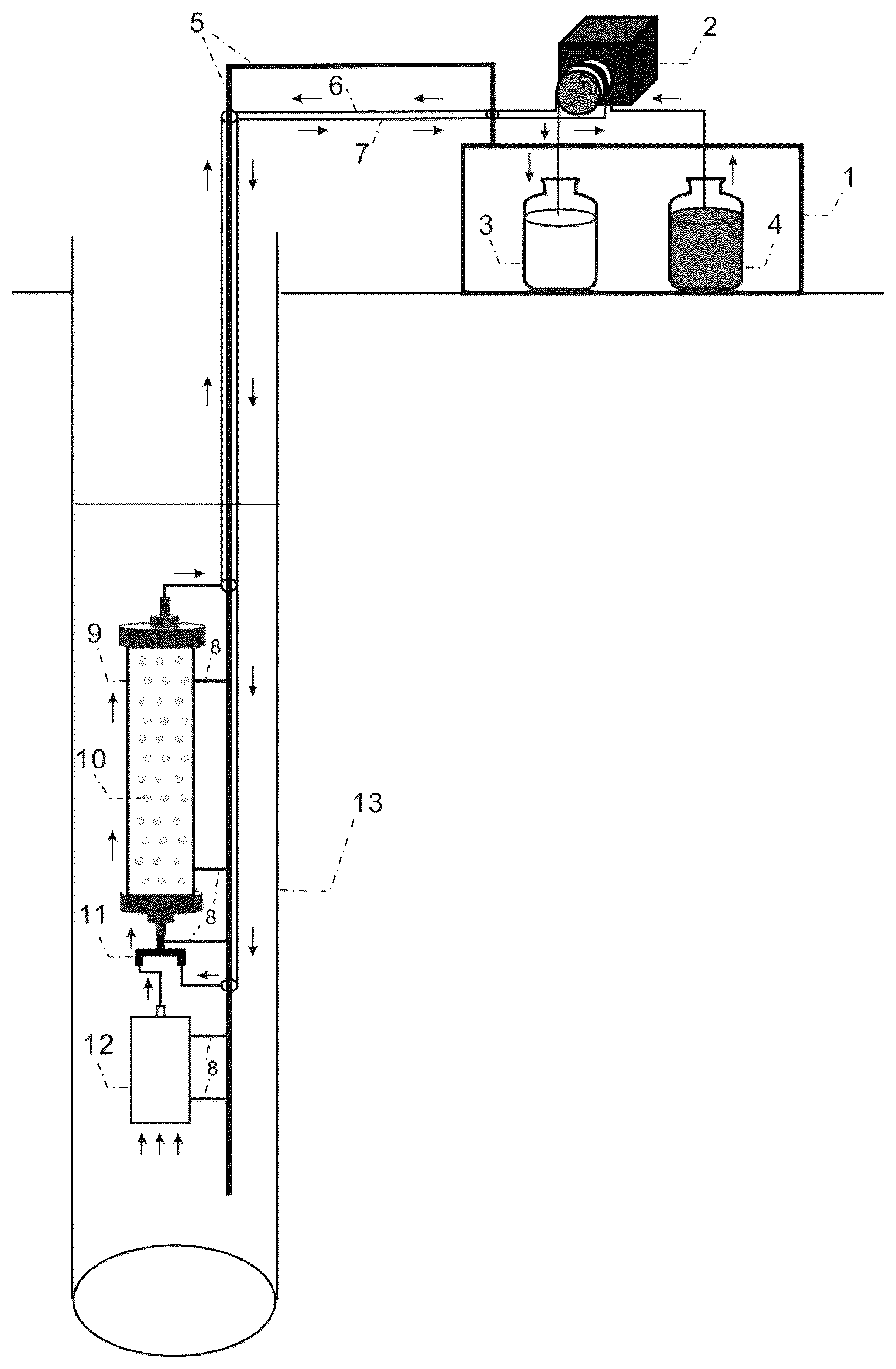 Patent US12504557 Figure 1 – Simulation system and simulation method for in-situ column experiment in groundwater well