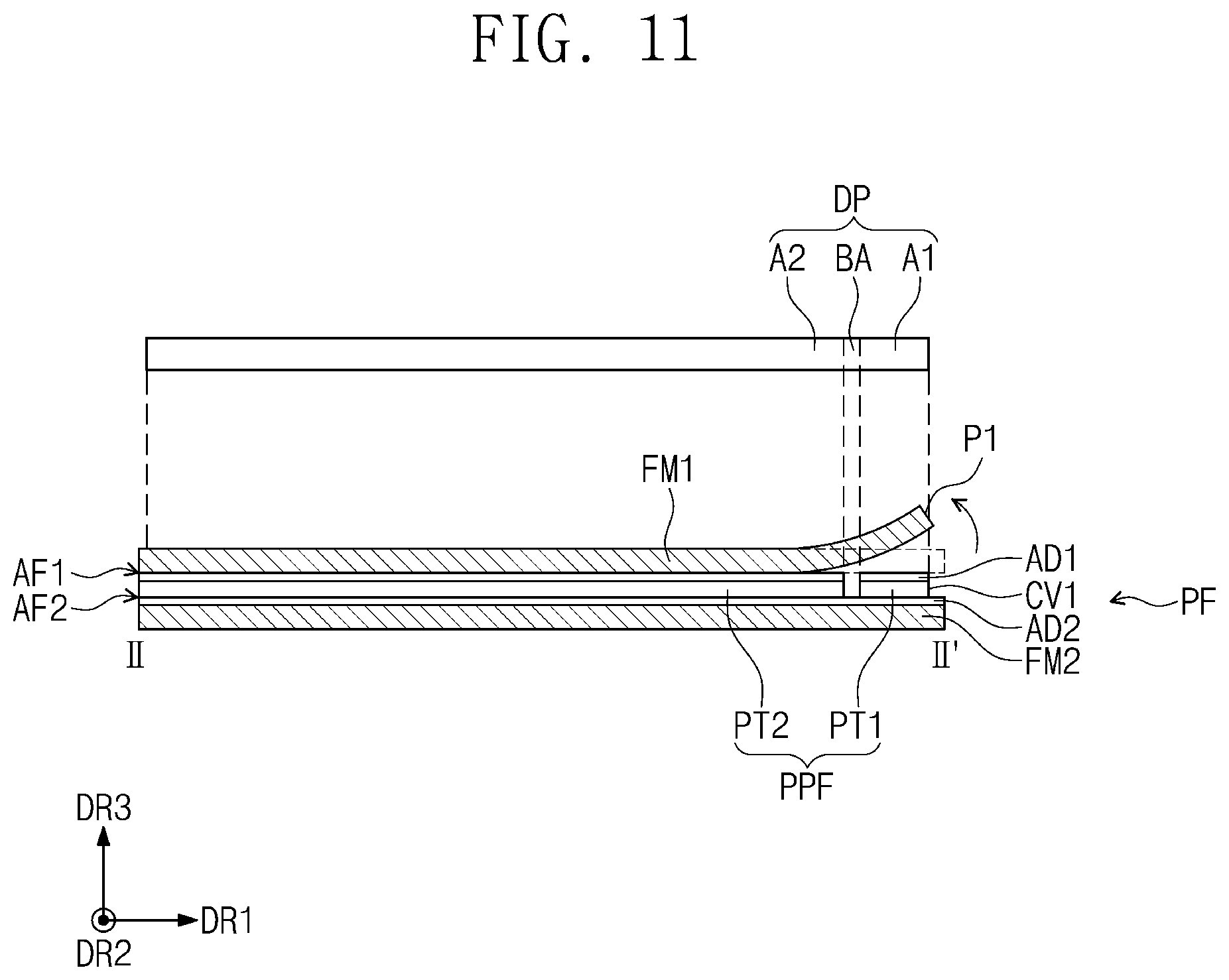 Patent US12504559 Figure 9 – Protective film, manufacturing method thereof, and method of manufacturing display device using the same