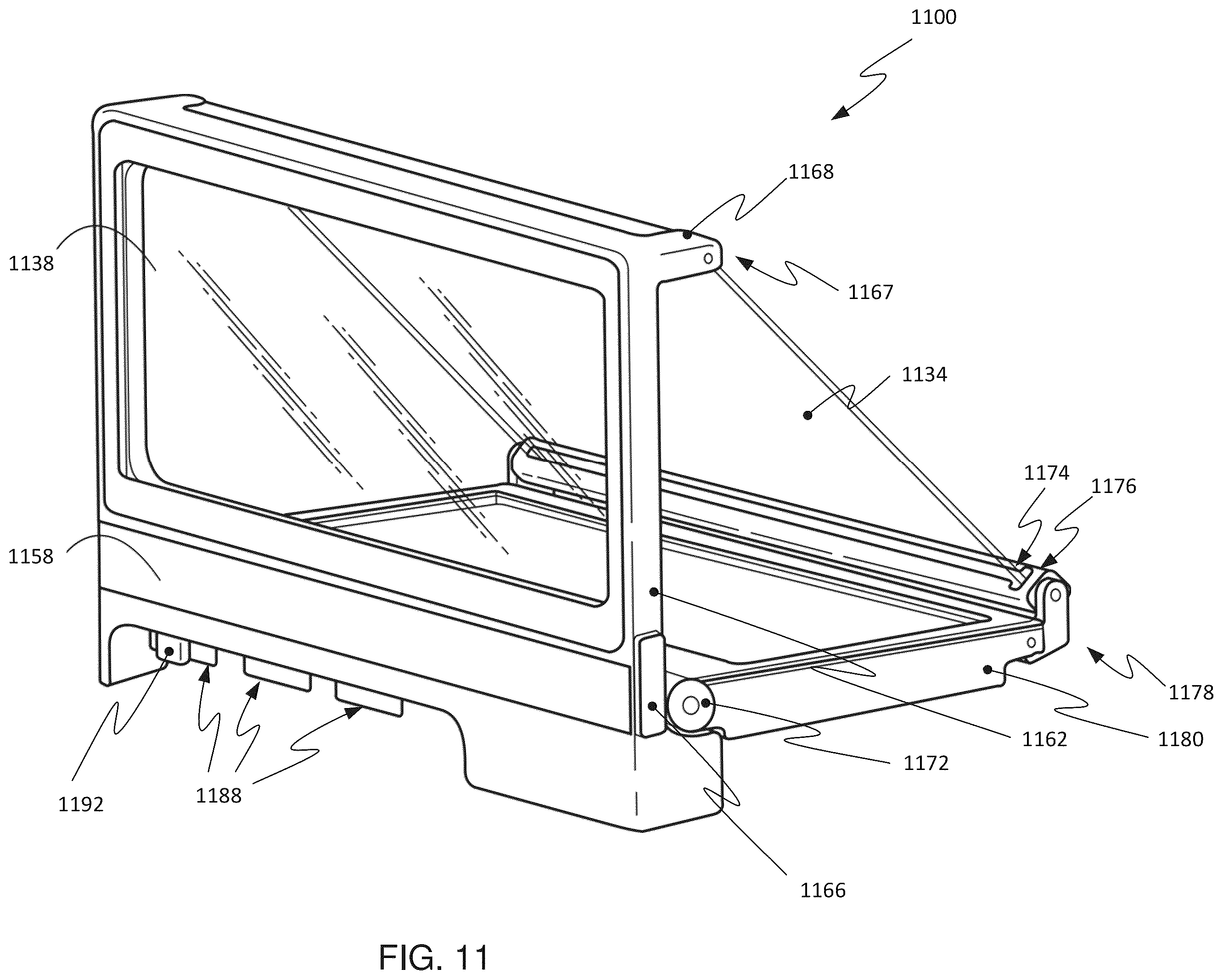 Patent US12504573 Figure 11 – External power bank and collapsible holographic projection accessory for portable electronic device