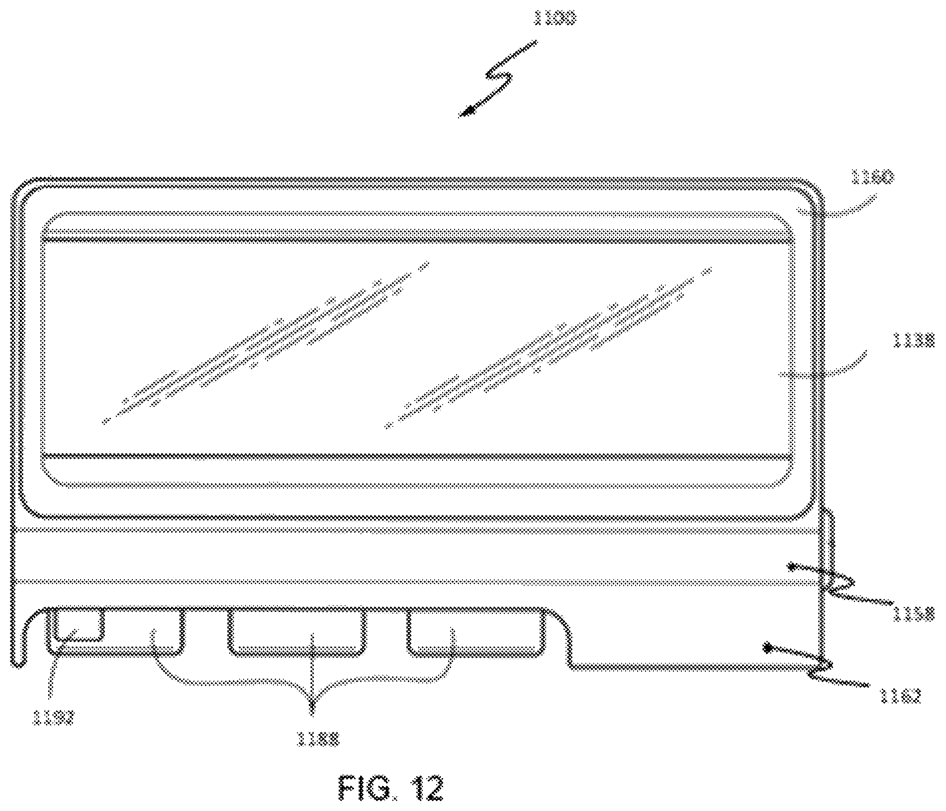 Patent US12504573 Figure 12 – External power bank and collapsible holographic projection accessory for portable electronic device
