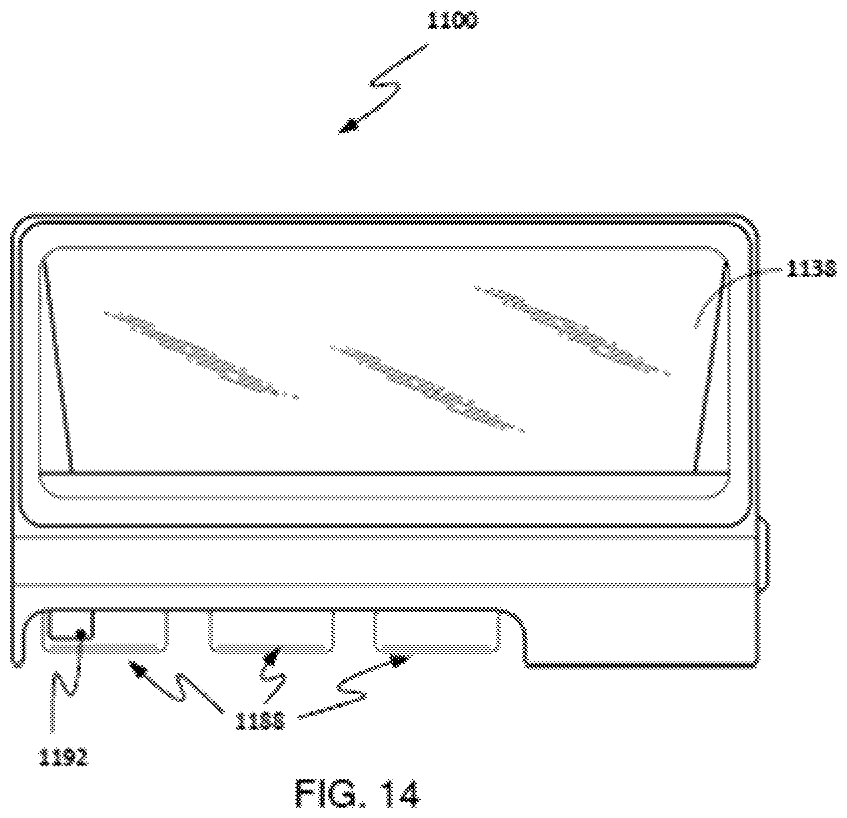 Patent US12504573 Figure 14 – External power bank and collapsible holographic projection accessory for portable electronic device