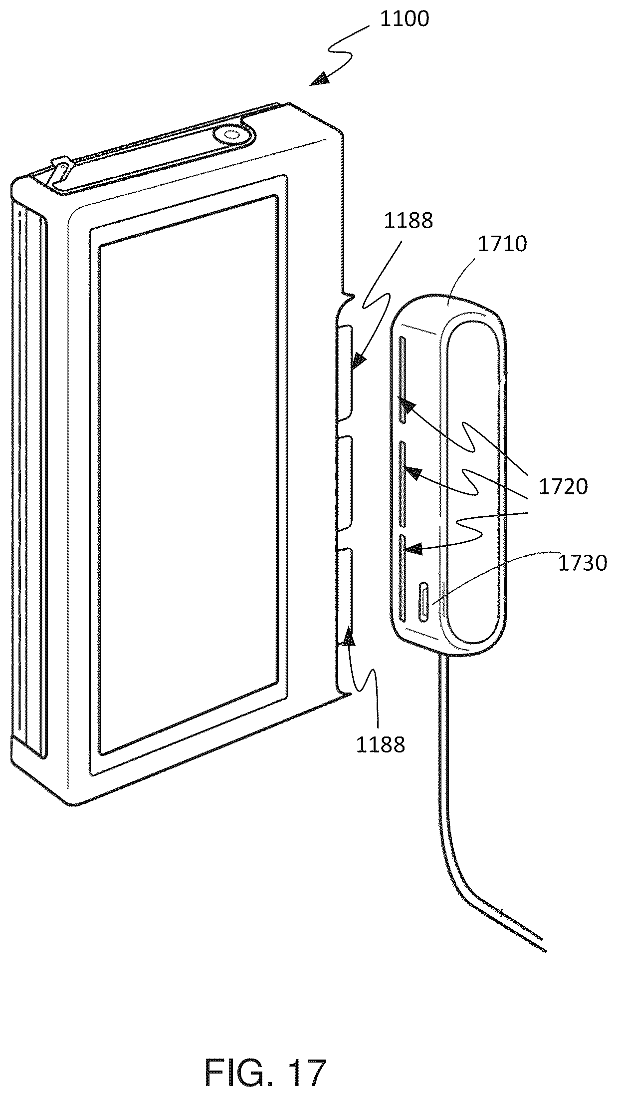 Patent US12504573 Figure 17 – External power bank and collapsible holographic projection accessory for portable electronic device