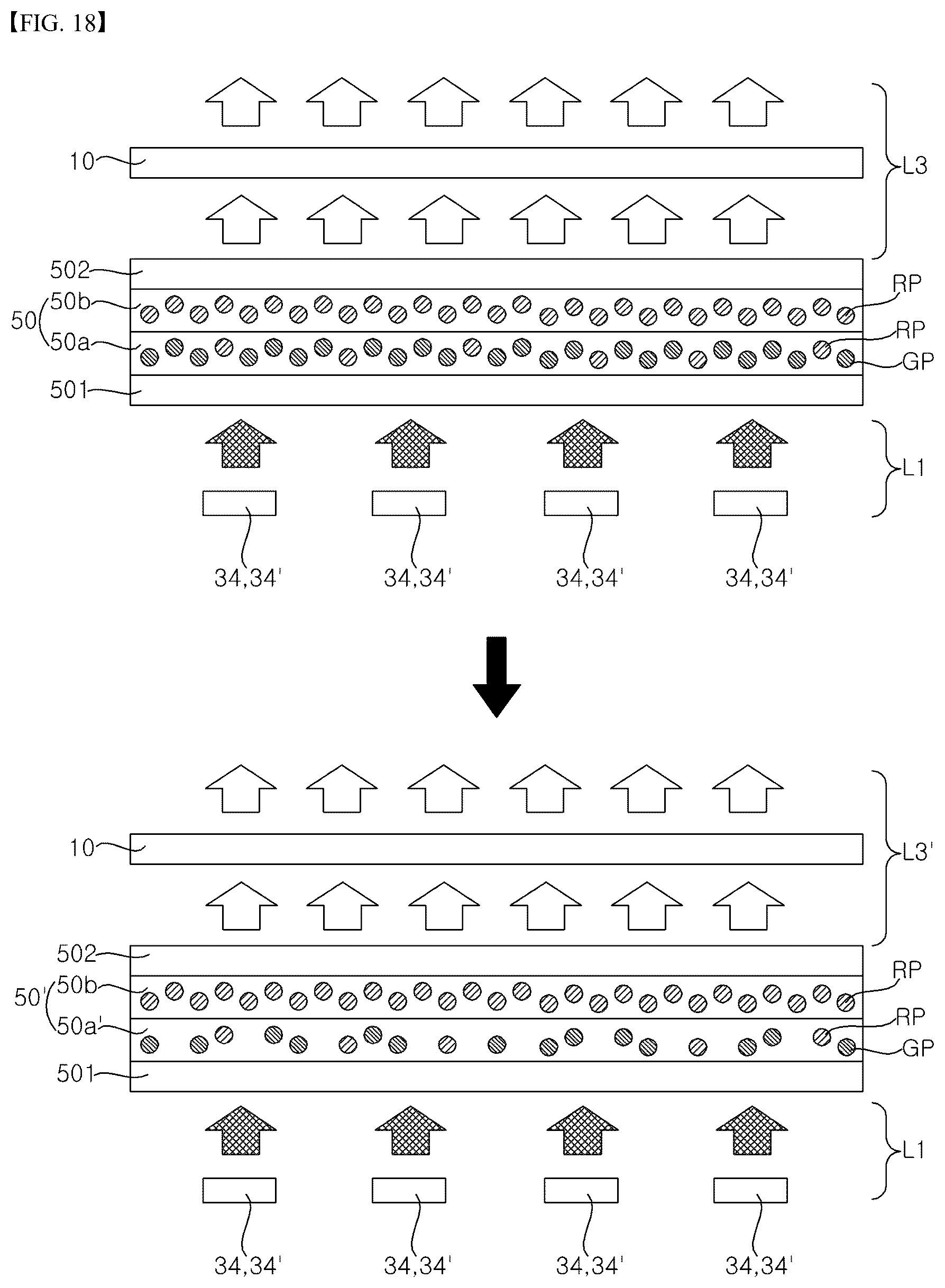 Patent US12504576 Figure 18 – Display device including light-absorbing layer with phosphor for light conversion