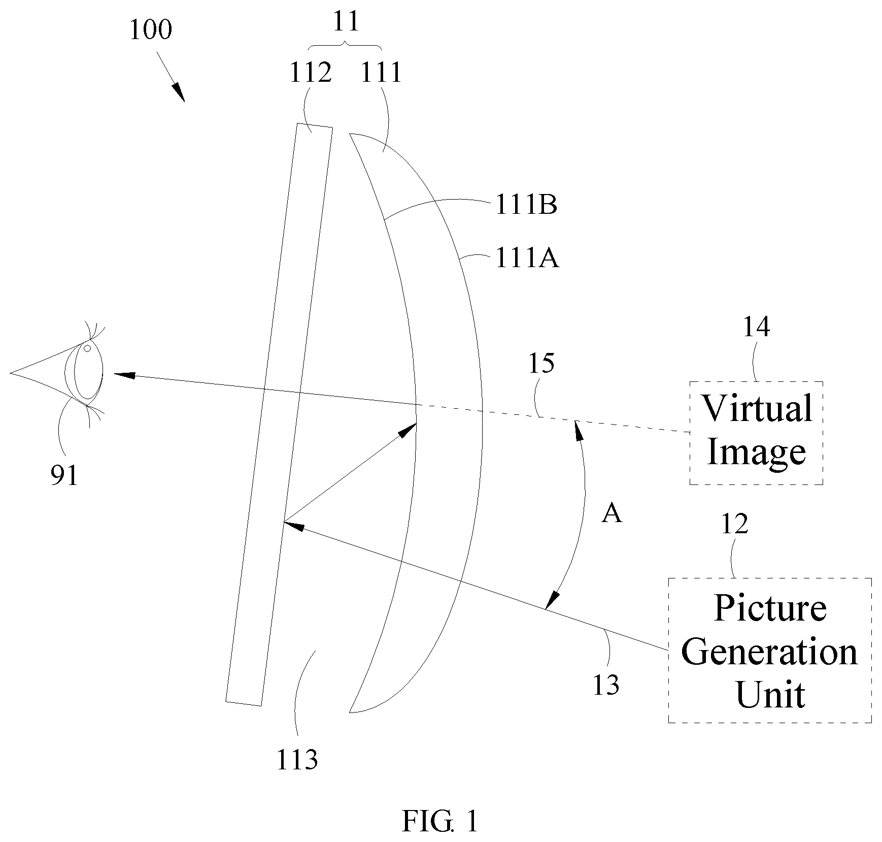 Patent US12504626 Figure 1 – Head up display device