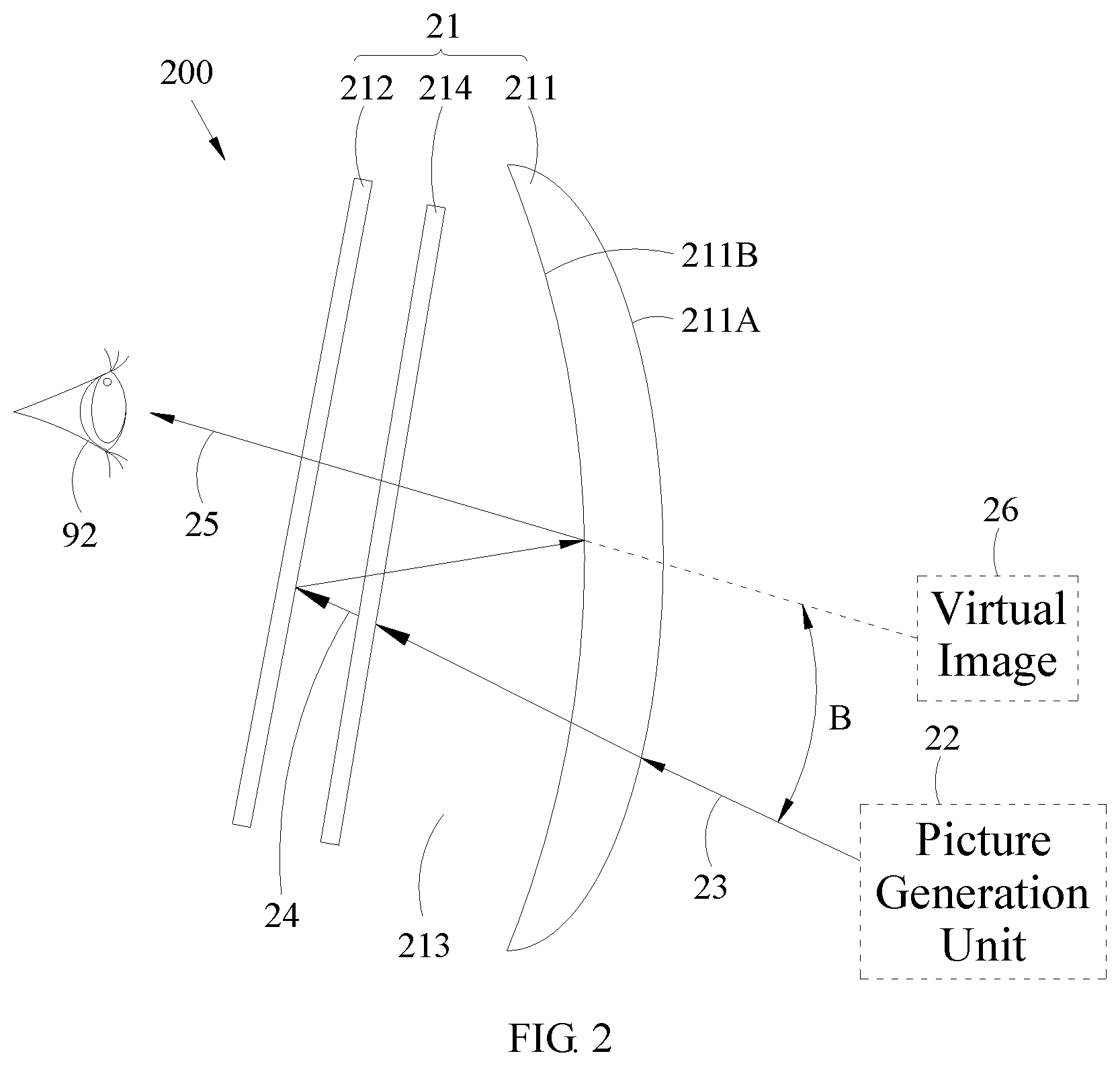 Patent US12504626 Figure 2 – Head up display device