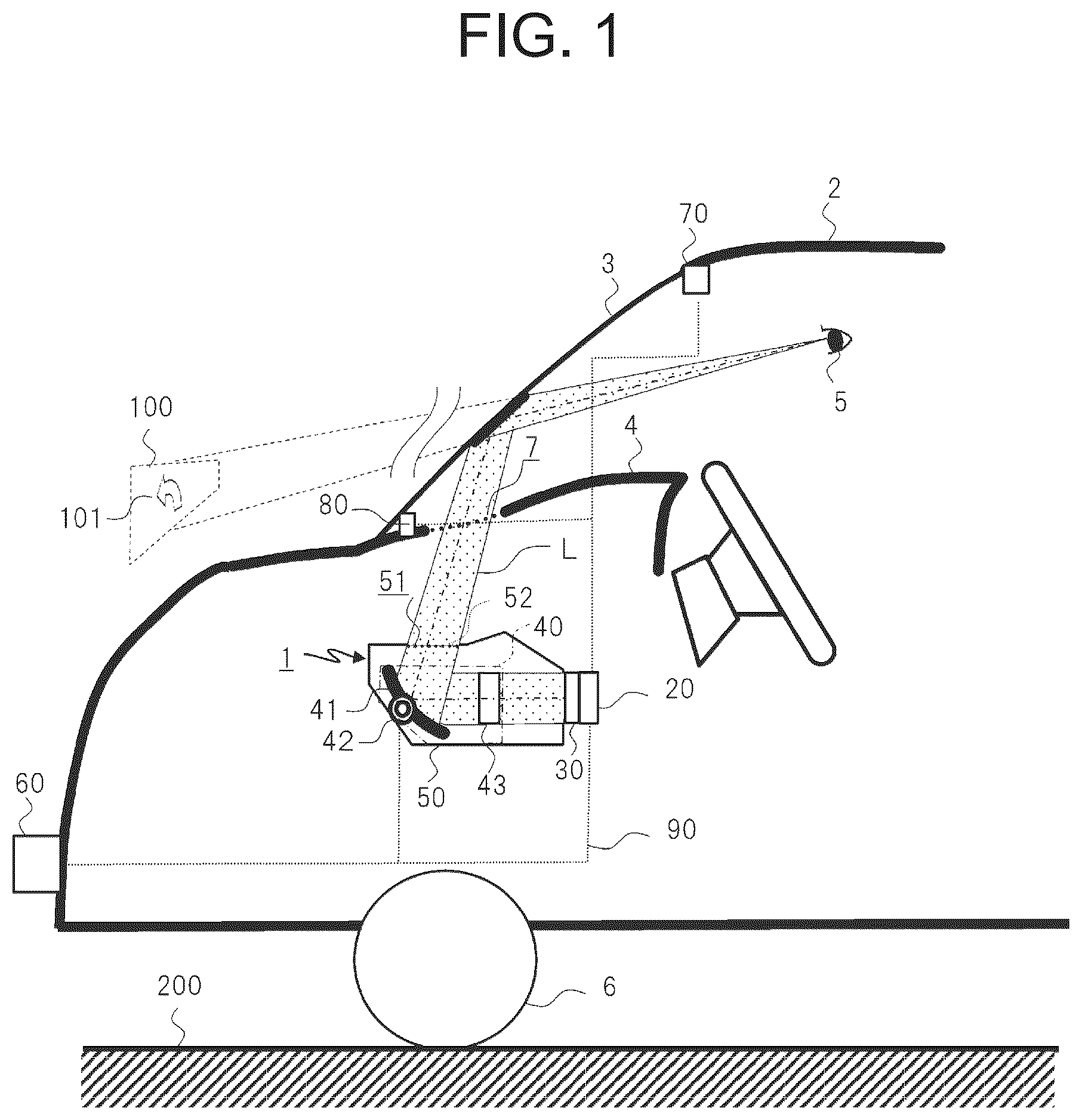 Patent US12504627 Figure 1 – Head-up display