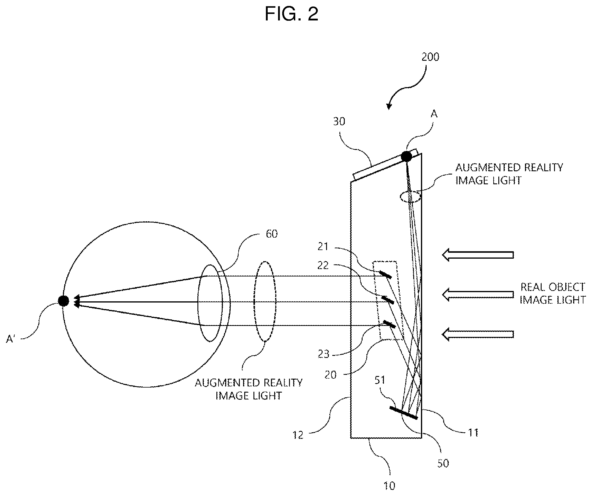 Patent US12504630 Figure 2 – Compact optical device for augmented reality using total internal reflection