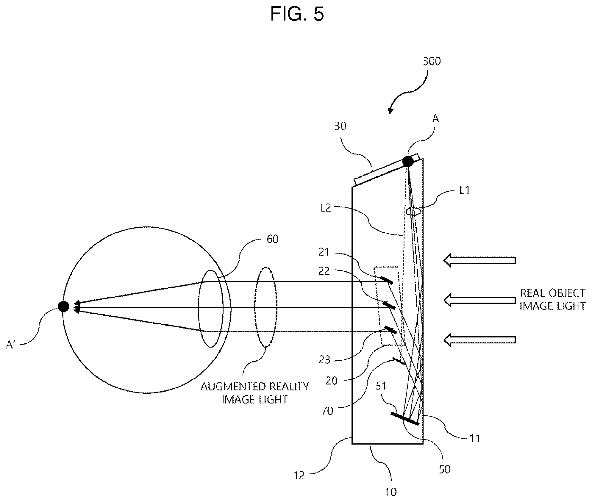 Patent US12504630 Figure 5 – Compact optical device for augmented reality using total internal reflection