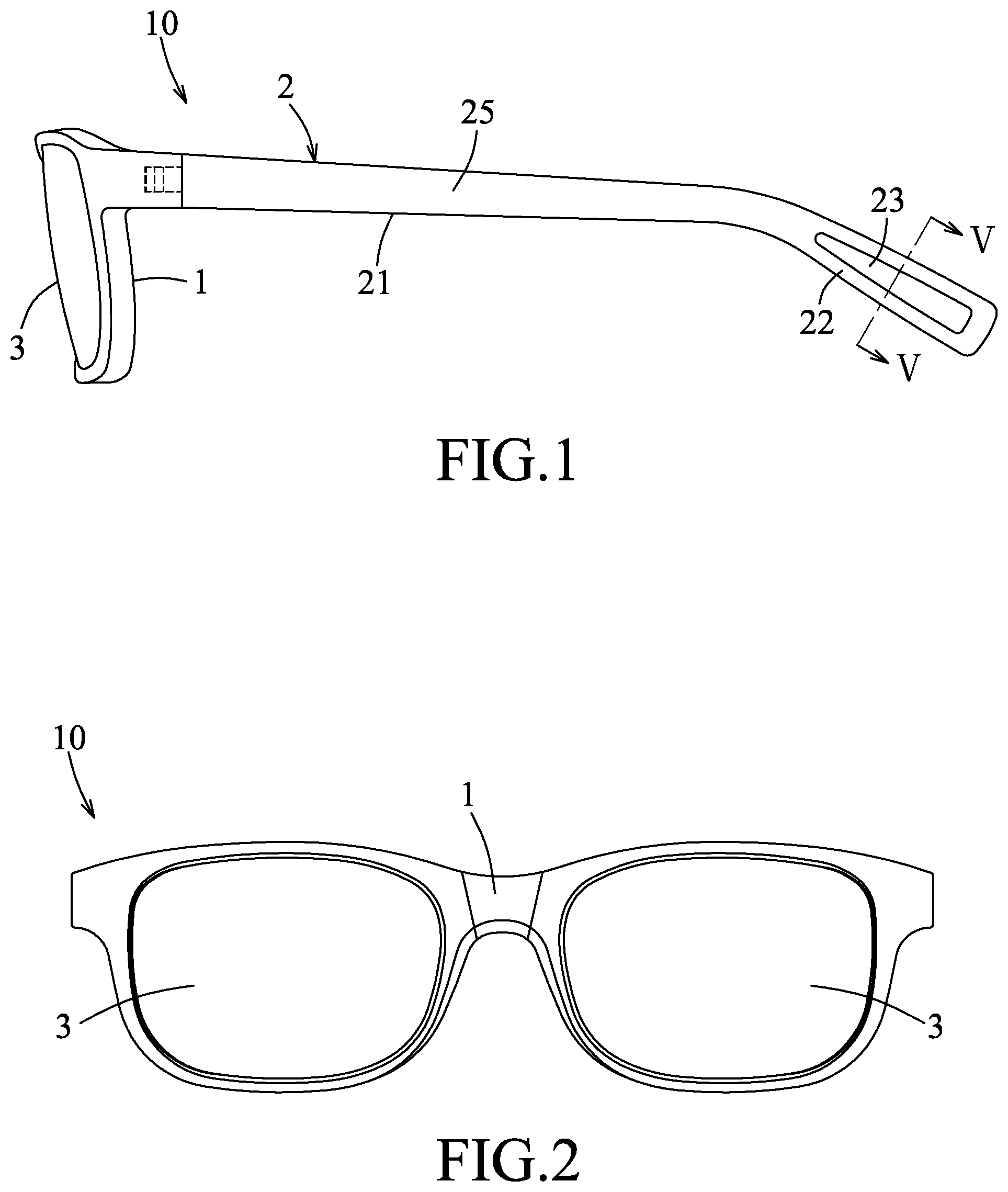 Patent US12504646 Figure 1 – Eyeglasses having temples bendable to convert between two different curved states