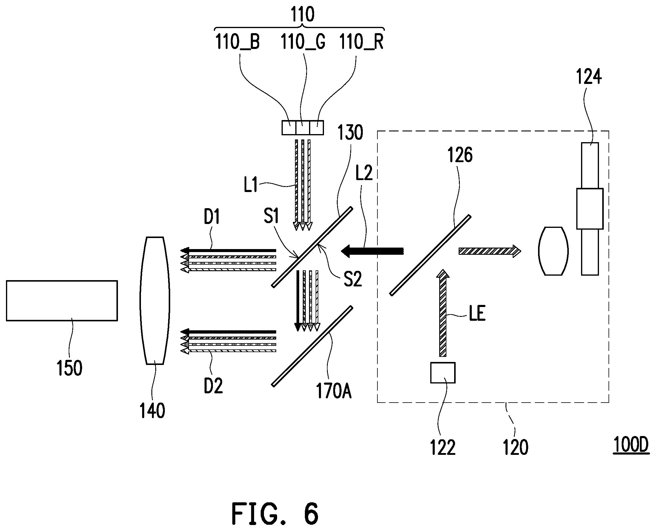 Patent US12504679 Figure 6 – Lighting system and projection device