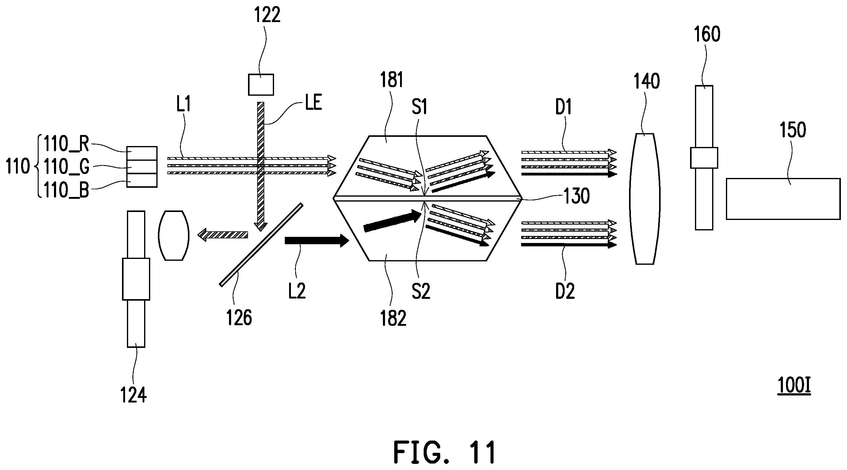 Patent US12504679 Figure 11 – Lighting system and projection device
