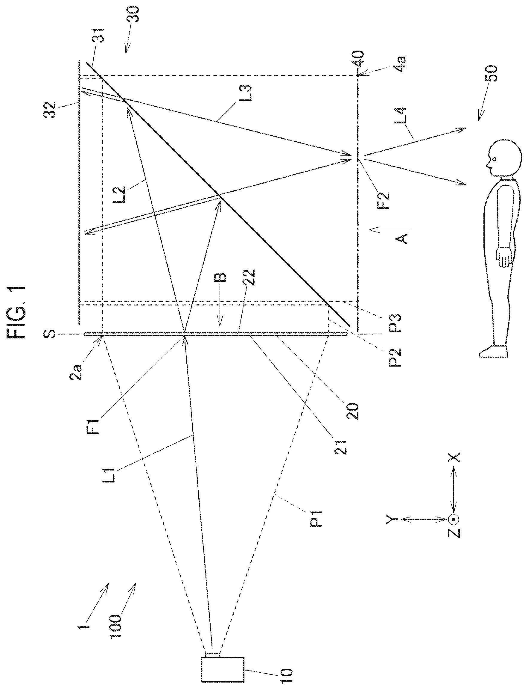 Patent US12504681 Figure 1 – Spatial projection apparatus, spatial projection system, and spatial projection method