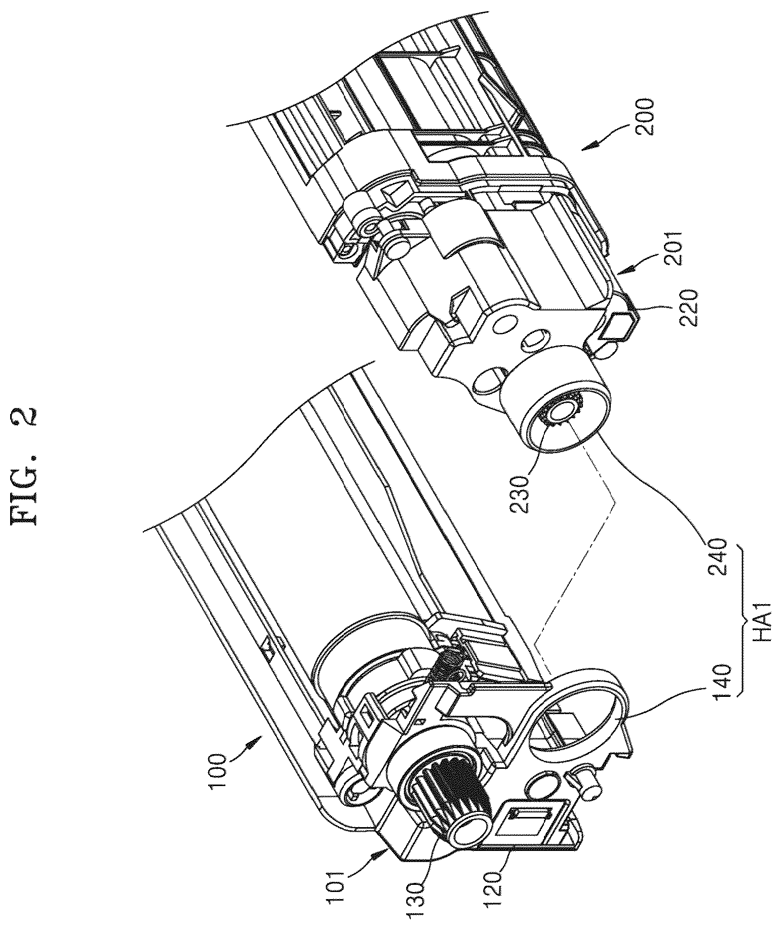 Patent US12504712 Figure 2 – Process cartridge with driving side hinge with hinge spacing