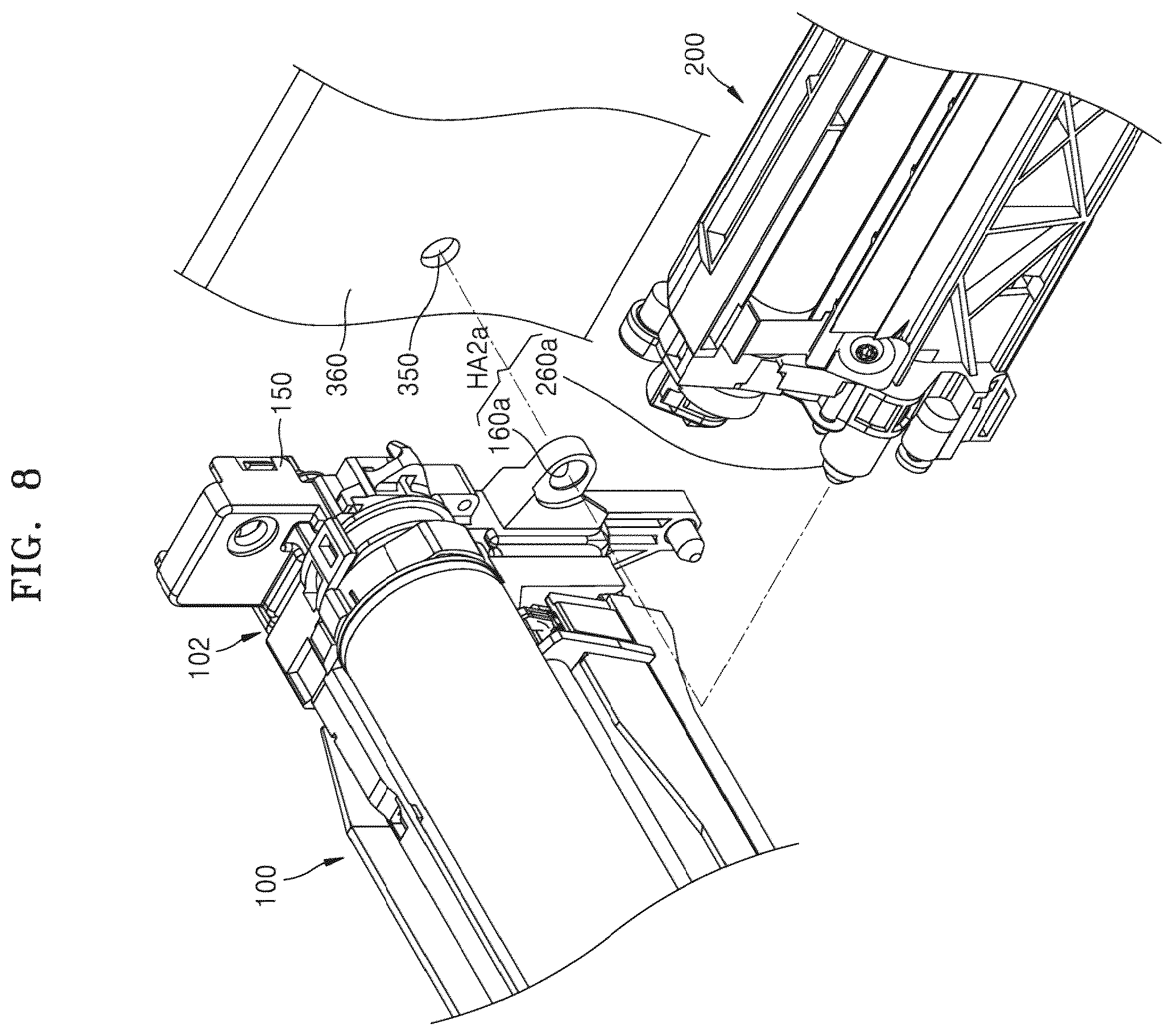 Patent US12504712 Figure 8 – Process cartridge with driving side hinge with hinge spacing