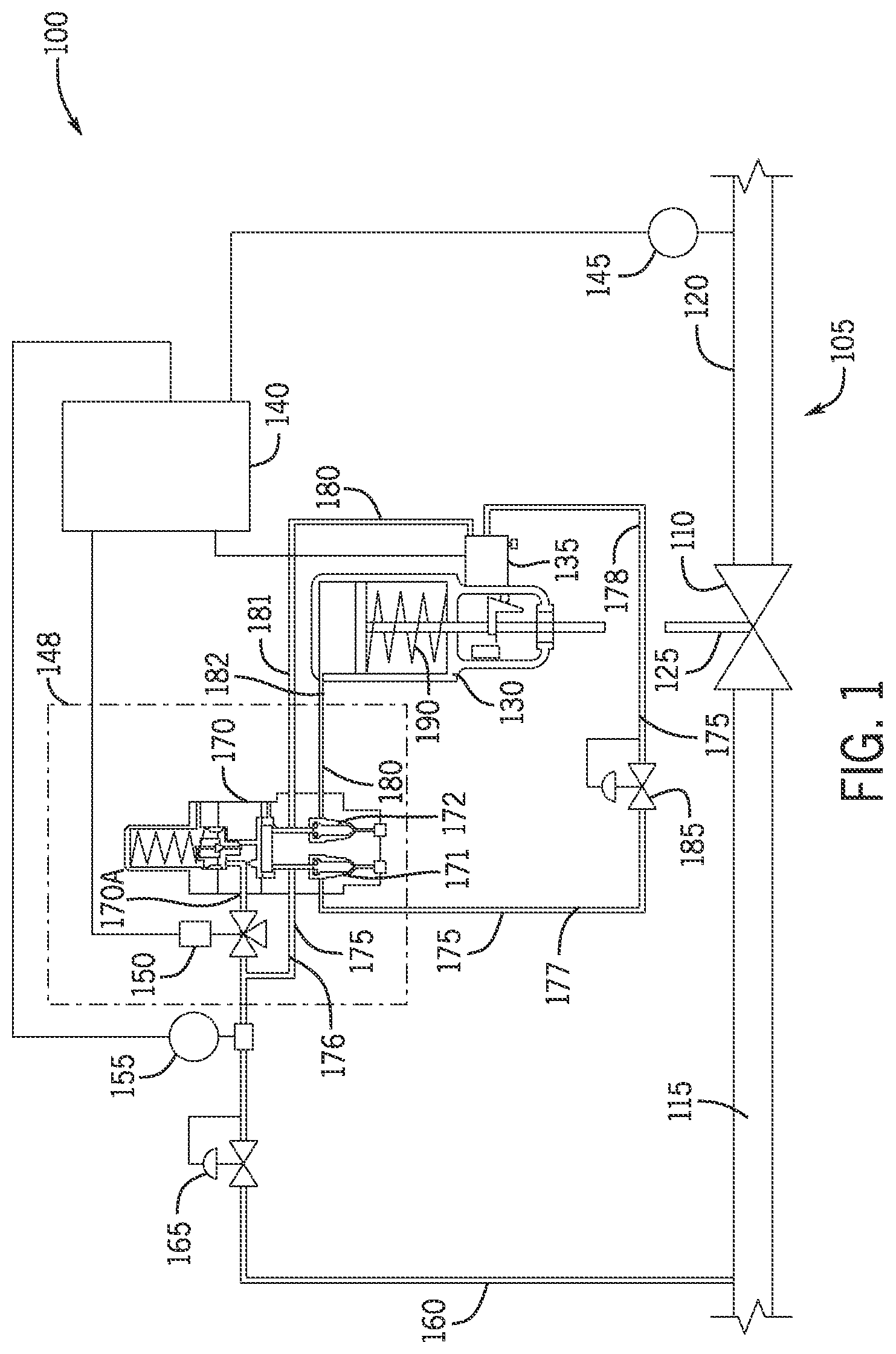 Patent US12504773 Figure 1 – Low bleed fluid control system
