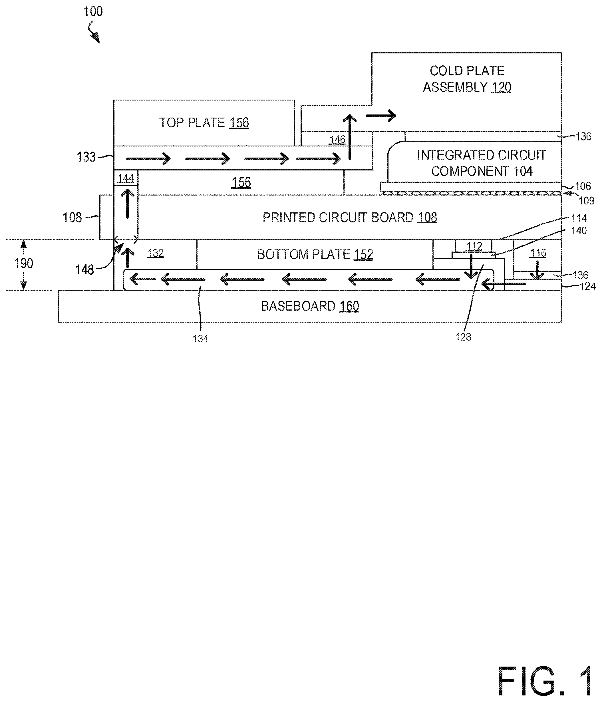 Patent US12504799 Figure 1 – Flexible and modular top and bottom side processor unit module cooling