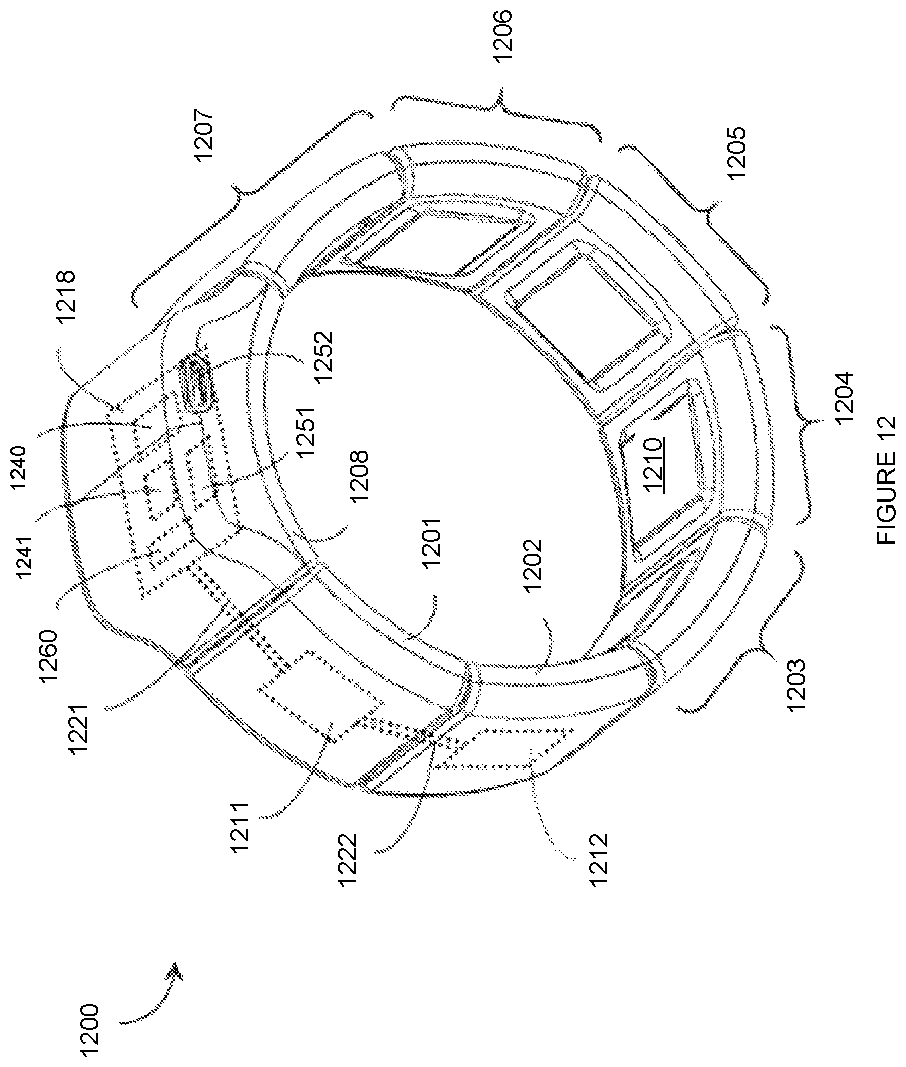 Patent US12504816 Figure 12 – Wearable devices and associated band structures for sensing neuromuscular signals using sensor pairs in respective pods with communicative pathways to a common processor