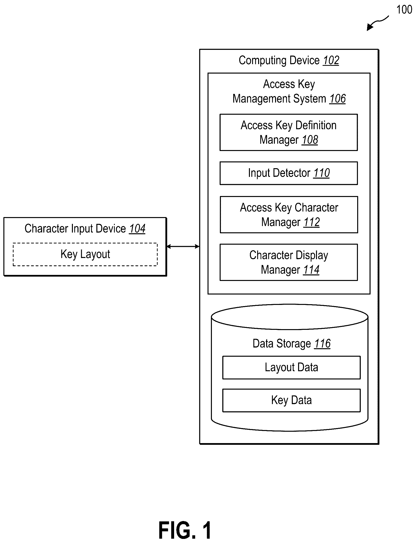 Patent US12504832 Figure 1 – Determining and presenting access keys for a current keyboard layout