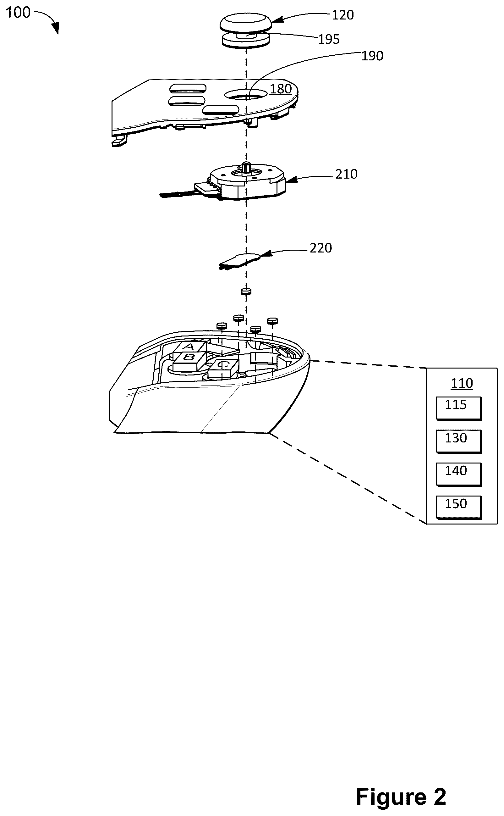 Patent US12504834 Figure 2 – Extended-reality controller for providing different haptic feedback events based on positions and magnitudes of user inputs, and systems, devices, and methods of use thereof