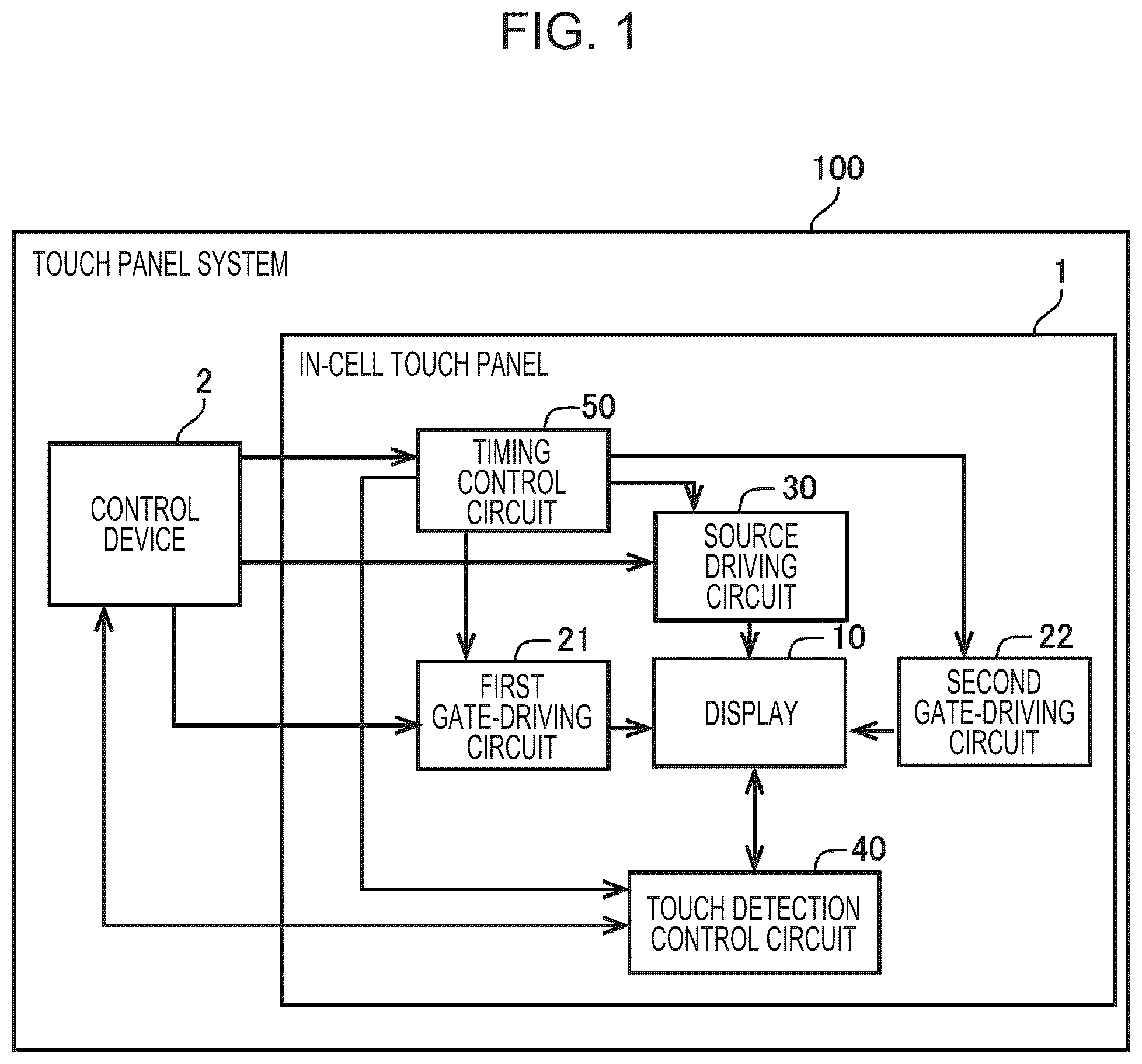 Patent US12504847 Figure 1 – In-cell touch panel and control method thereof