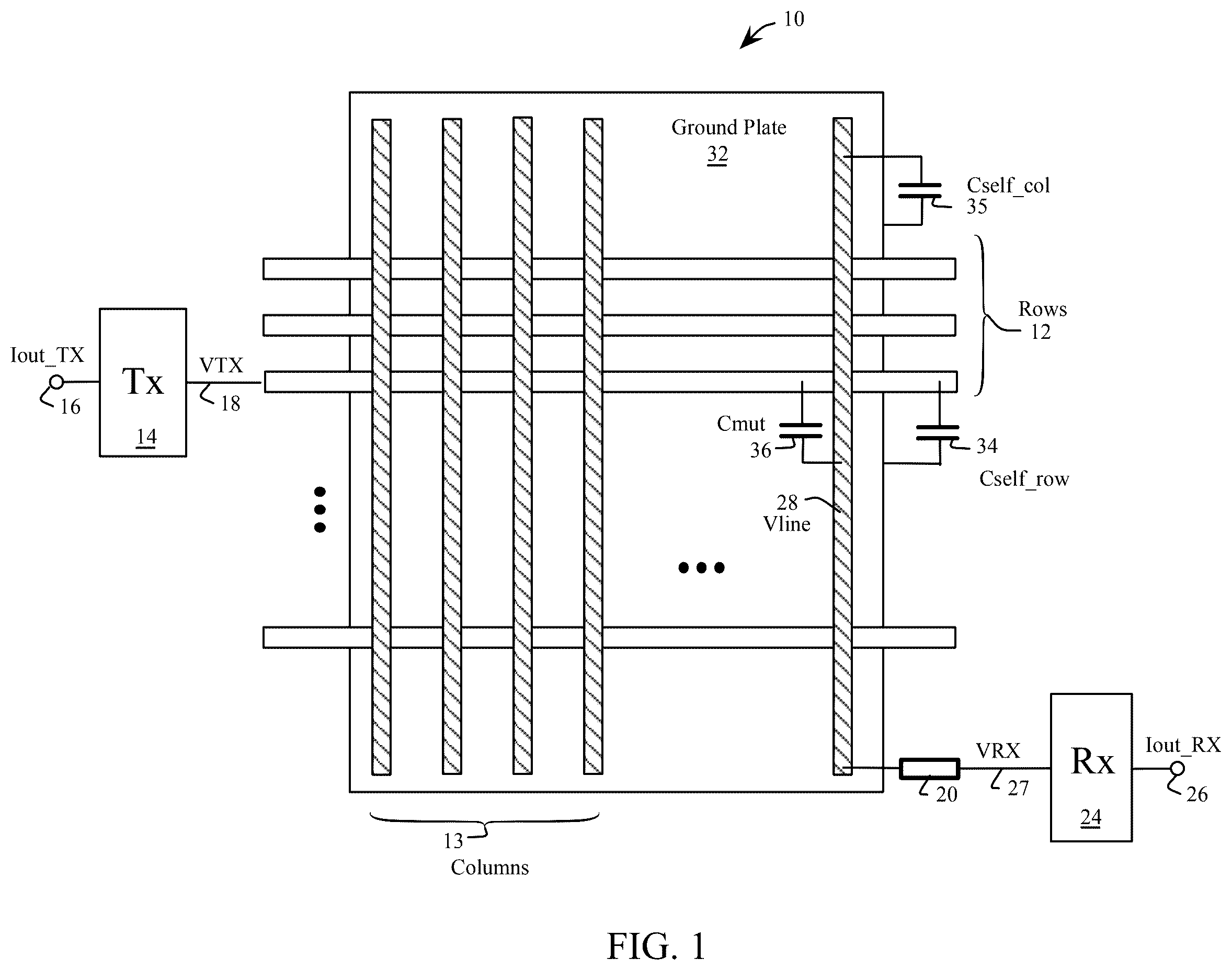Patent US12504850 Figure 1 – Methods and apparatus for display noise canceling in a touch sensing system