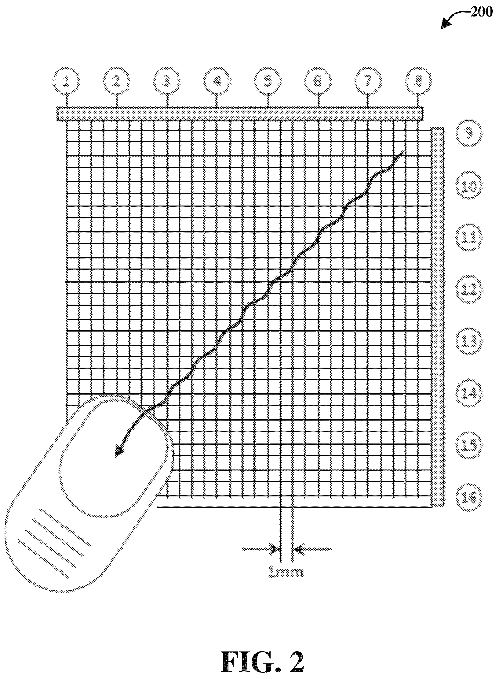 Patent US12504855 Figure 2 – Interpolation electrode patterning for capacitive-grid touch sensor