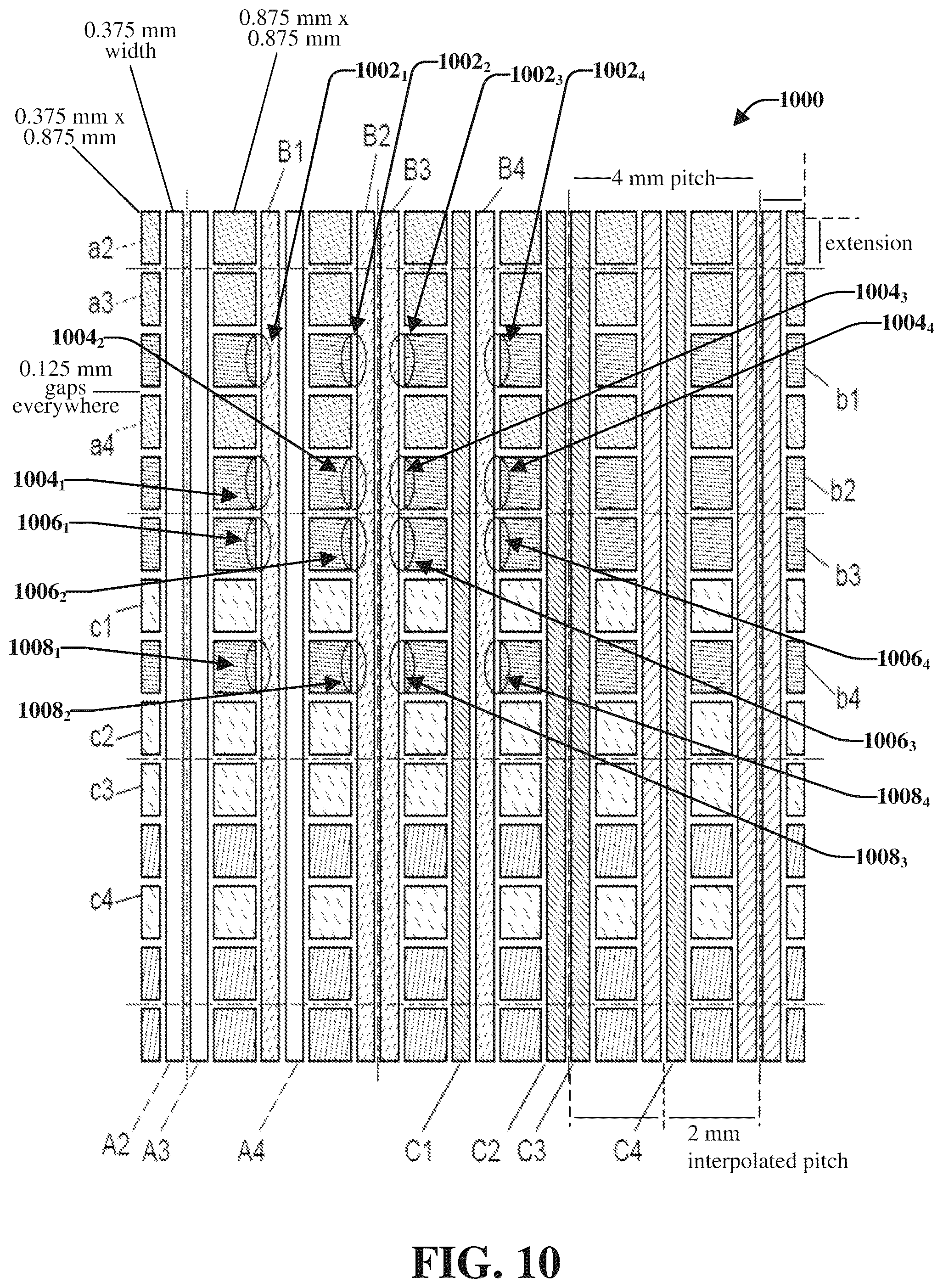 Patent US12504855 Figure 10 – Interpolation electrode patterning for capacitive-grid touch sensor
