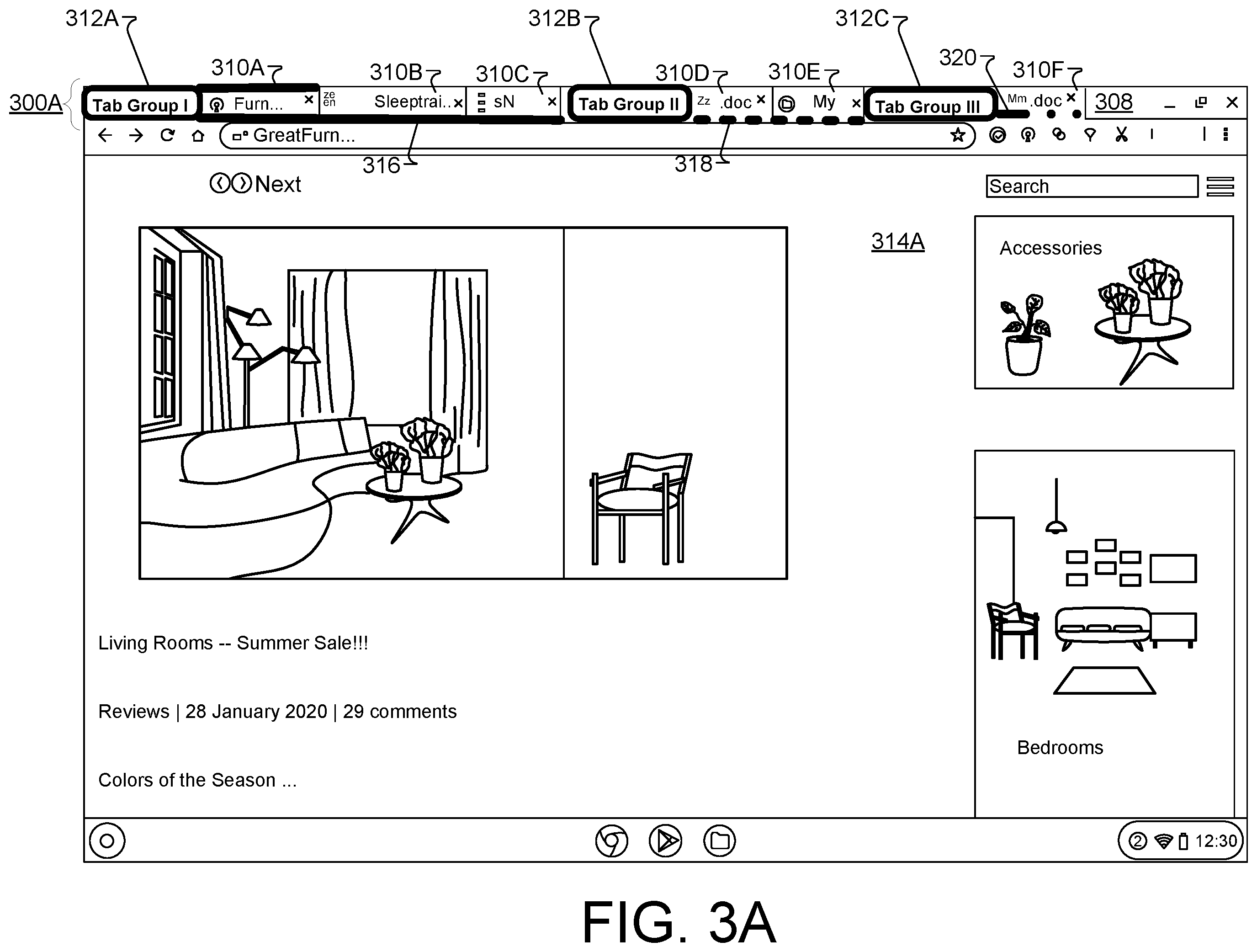 Patent US12504862 Figure 4 – Browser tab management