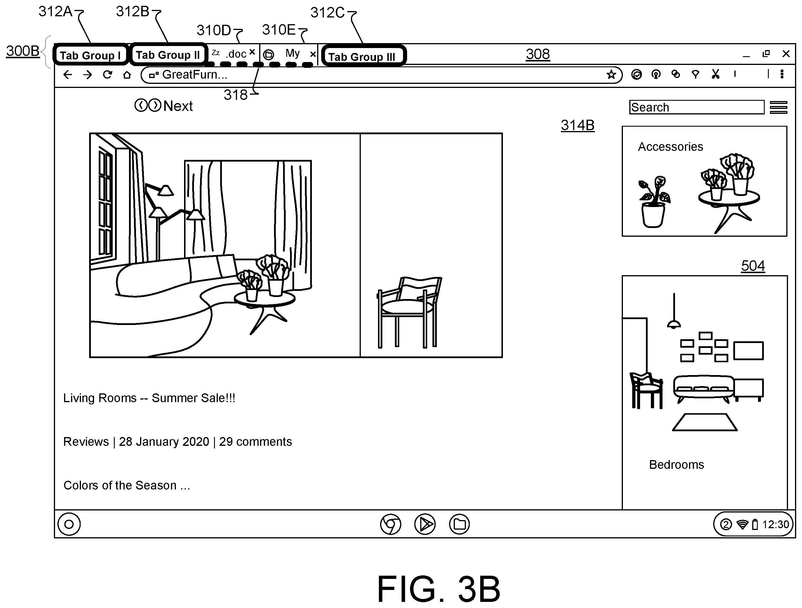 Patent US12504862 Figure 5 – Browser tab management