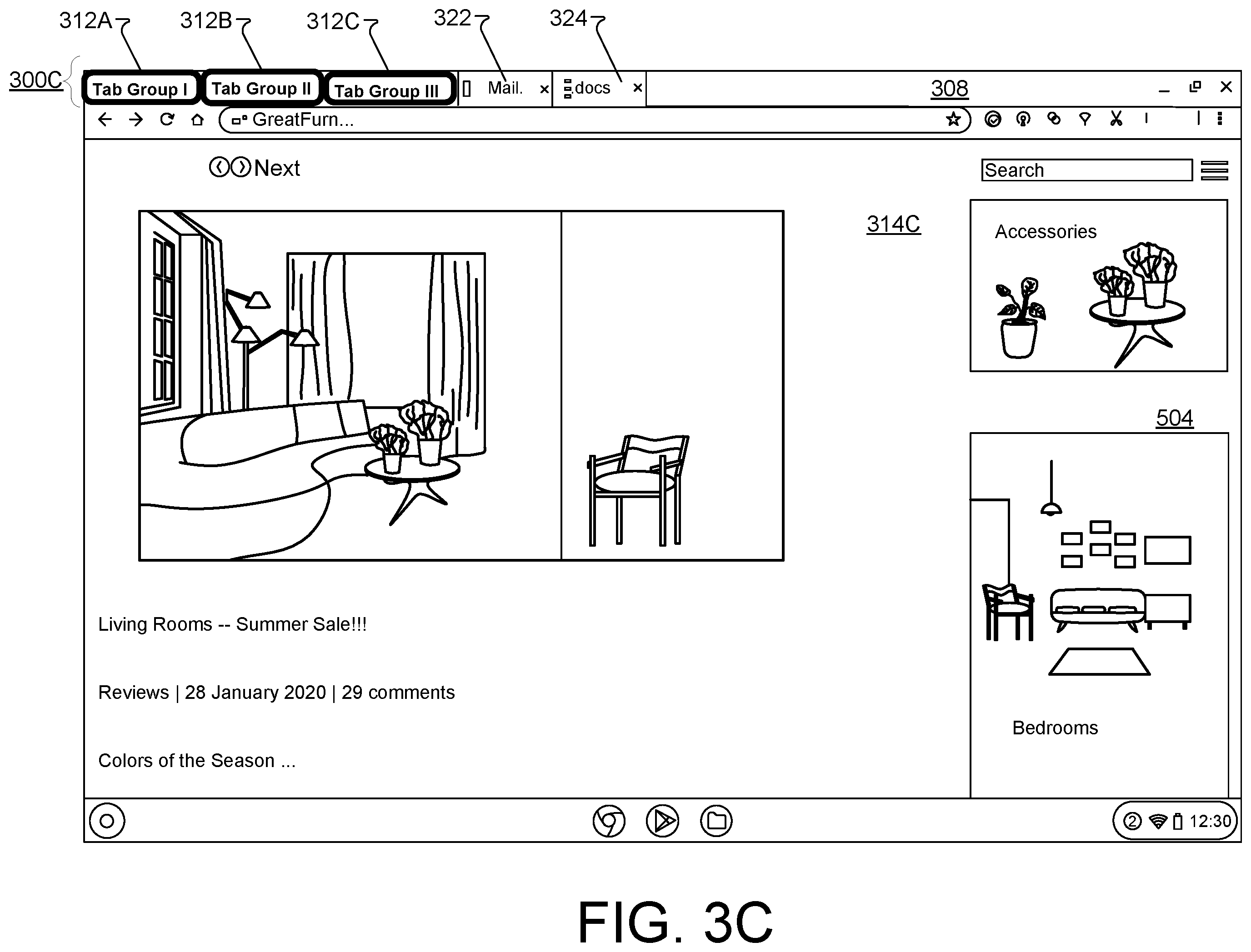 Patent US12504862 Figure 6 – Browser tab management