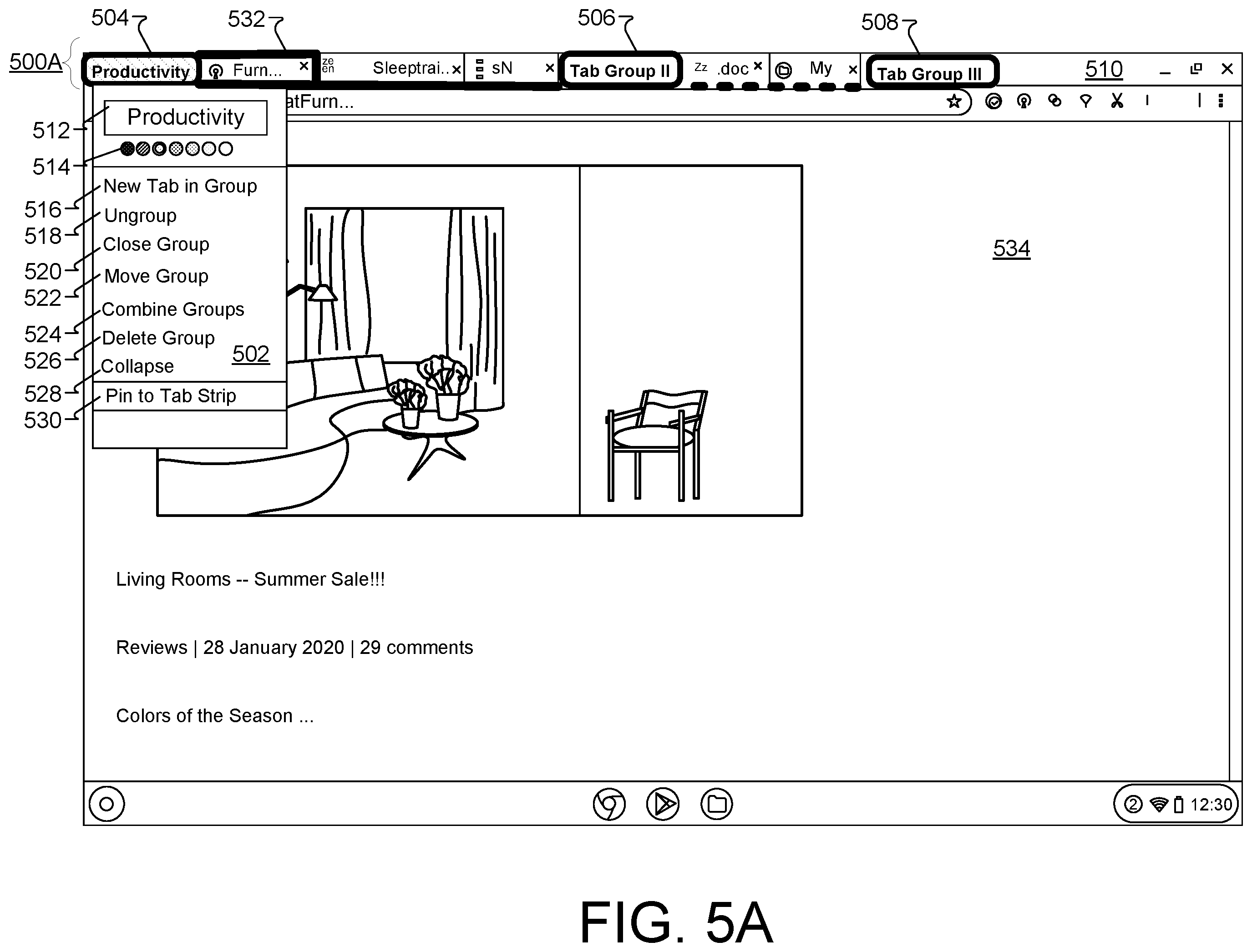 Patent US12504862 Figure 8 – Browser tab management