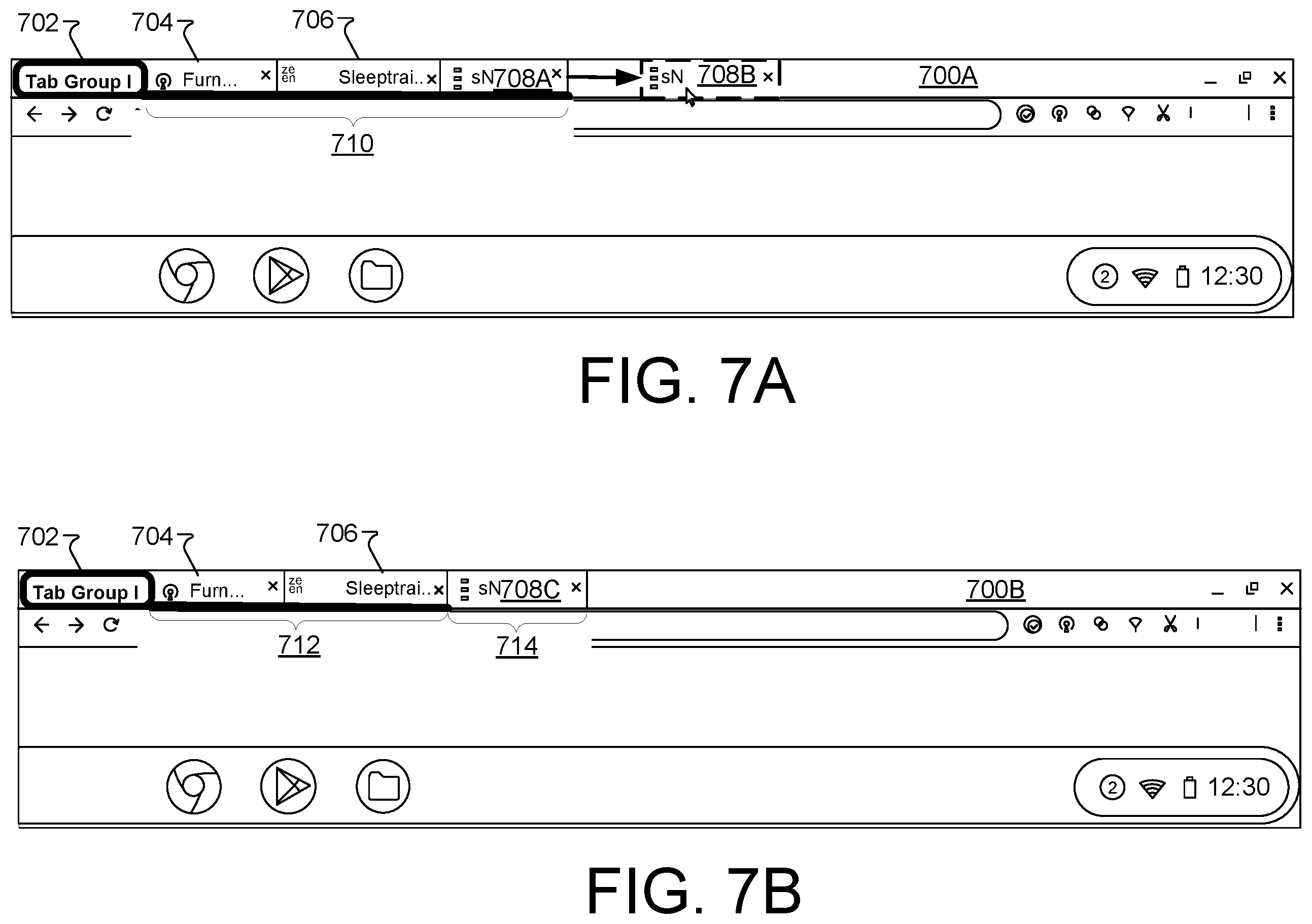 Patent US12504862 Figure 12 – Browser tab management