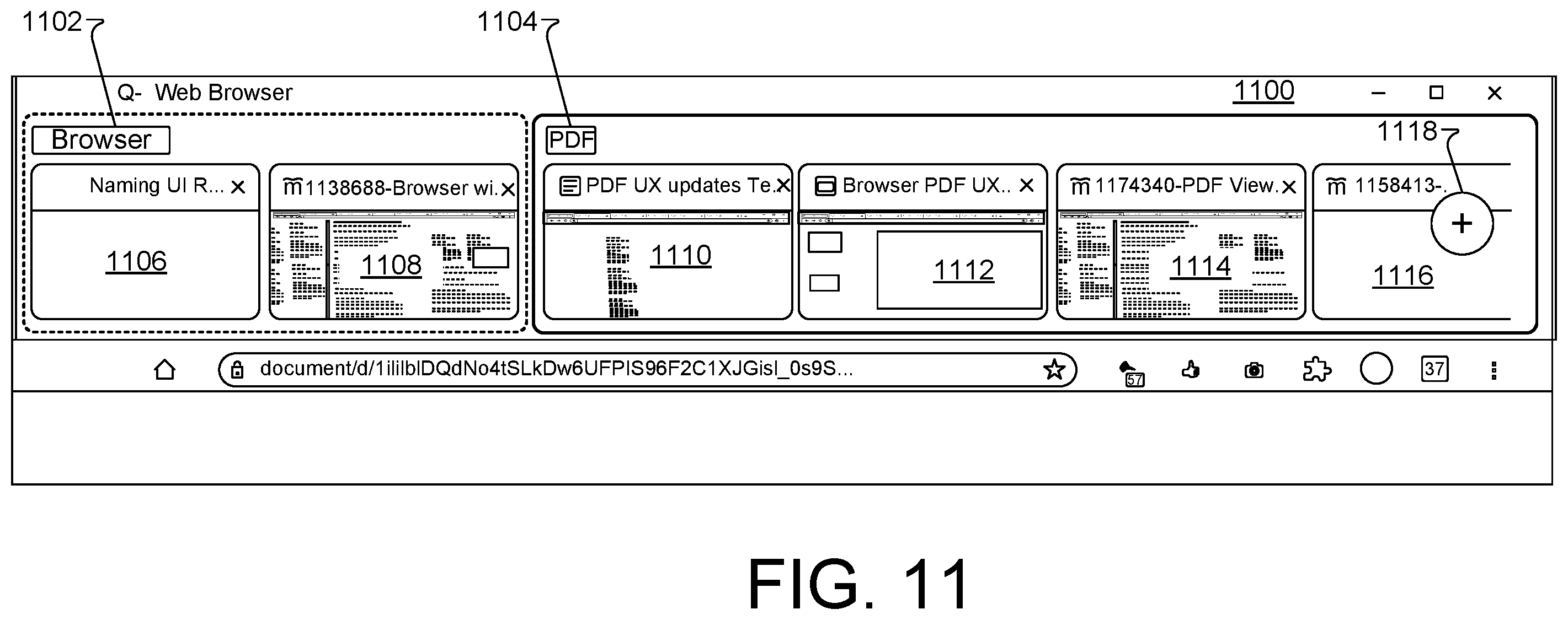 Patent US12504862 Figure 16 – Browser tab management