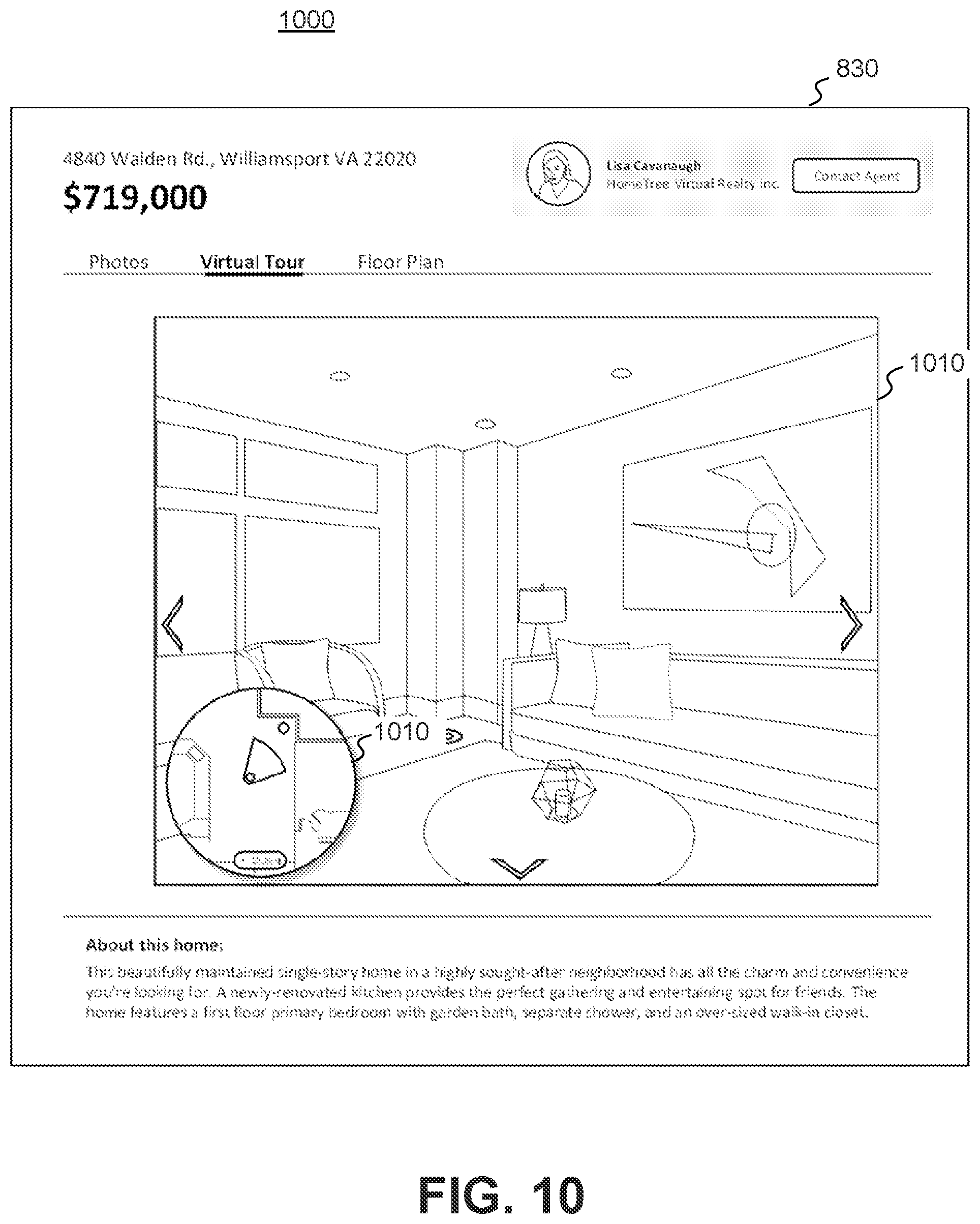 Patent US12504871 Figure 10 – Systems, methods, and user interfaces for generating customized property landing page