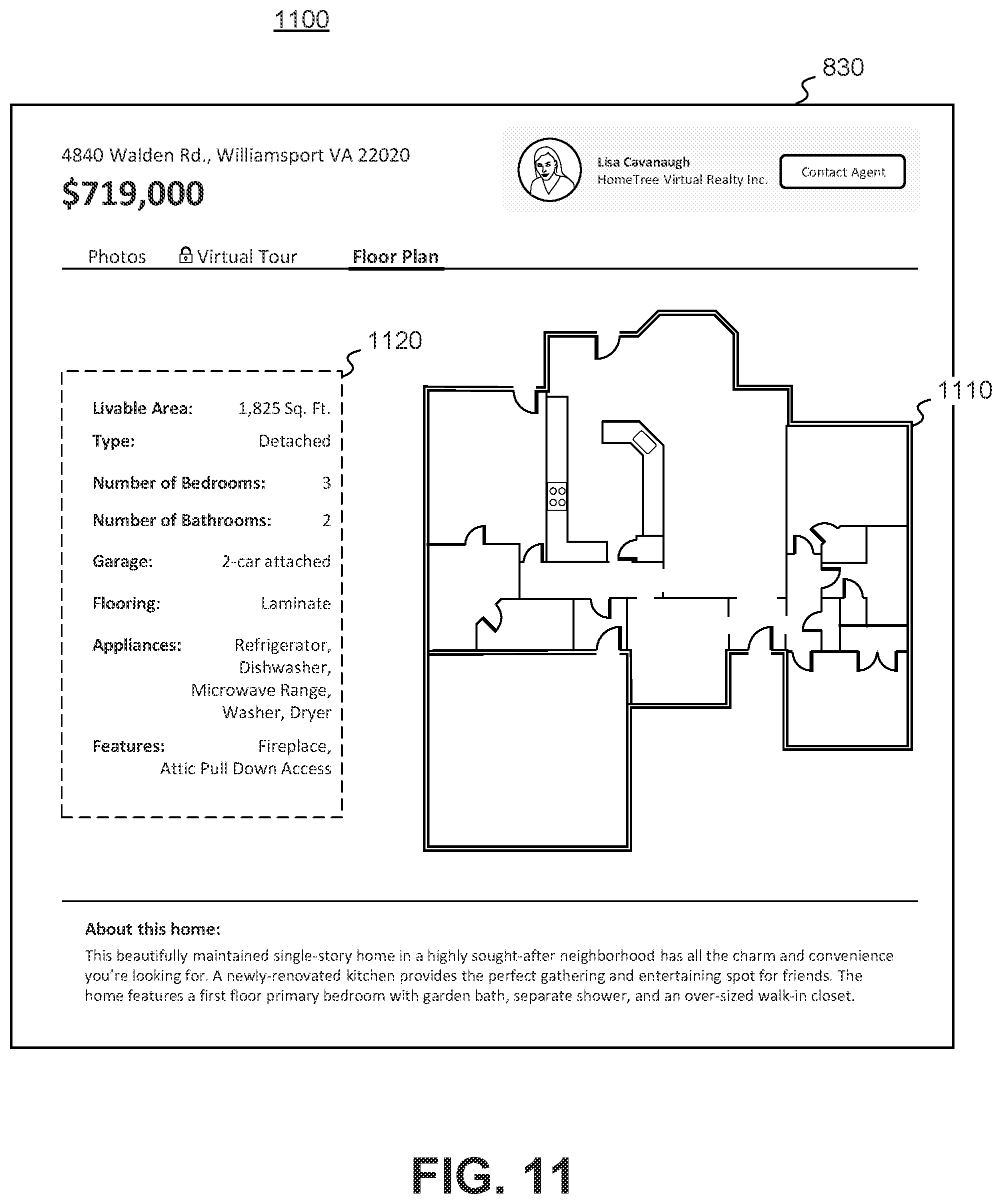 Patent US12504871 Figure 11 – Systems, methods, and user interfaces for generating customized property landing page